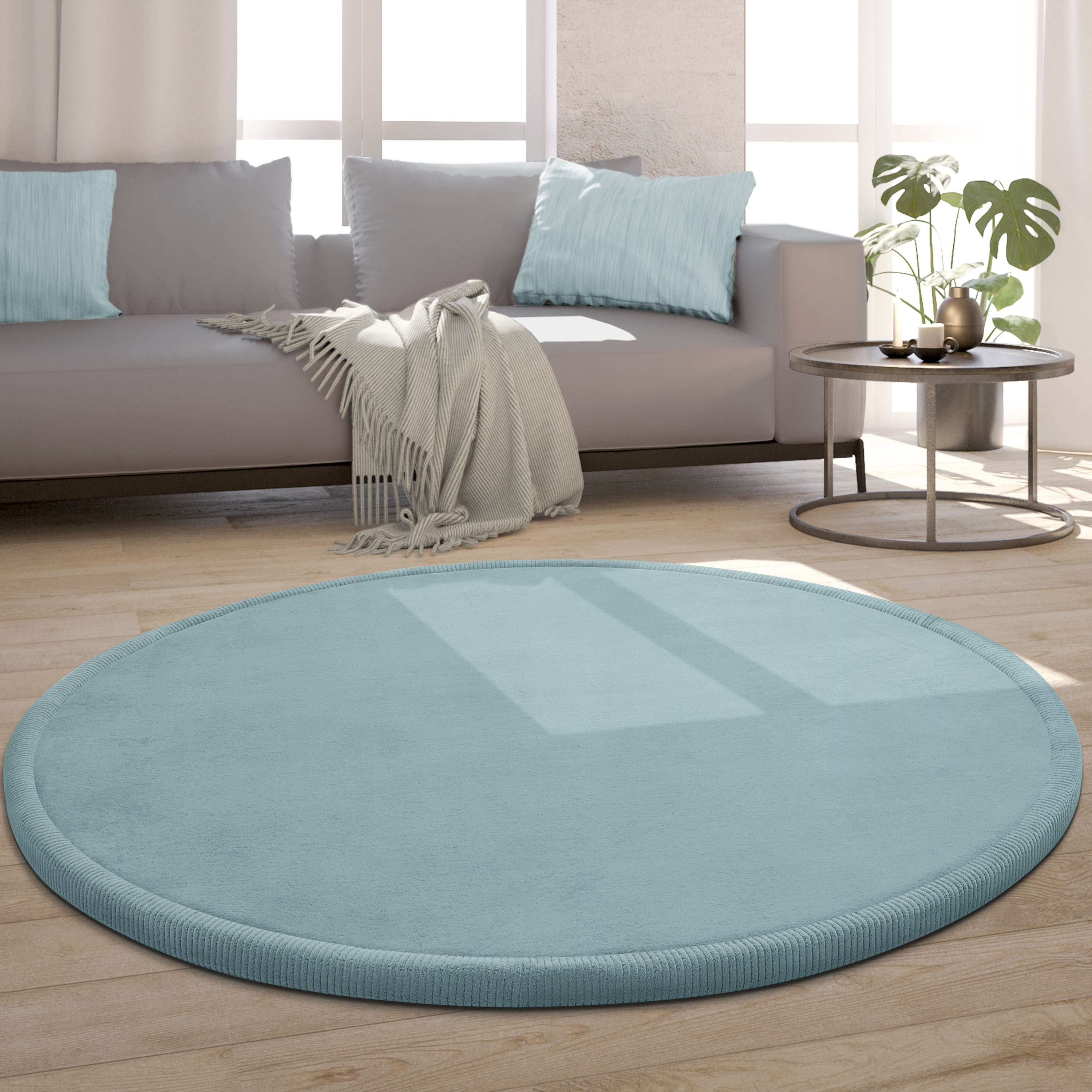 Paco Home Teppich »Tatami 475« rund 24 mm Höhe Kurzflor, Uni Farben, mit Memory Foam, waschbar in blau