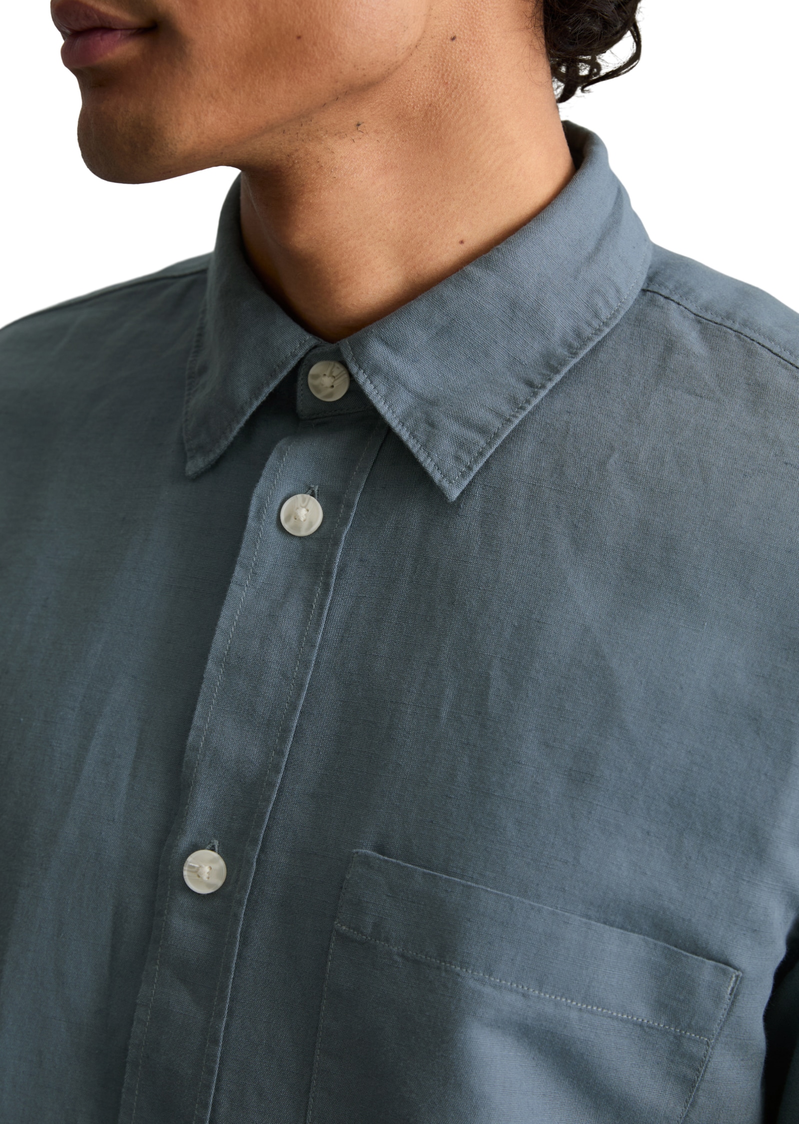 Marc O'Polo DENIM Langarmhemd regular fit aus Leinen und Bio-Baumwolle, Kentkragen