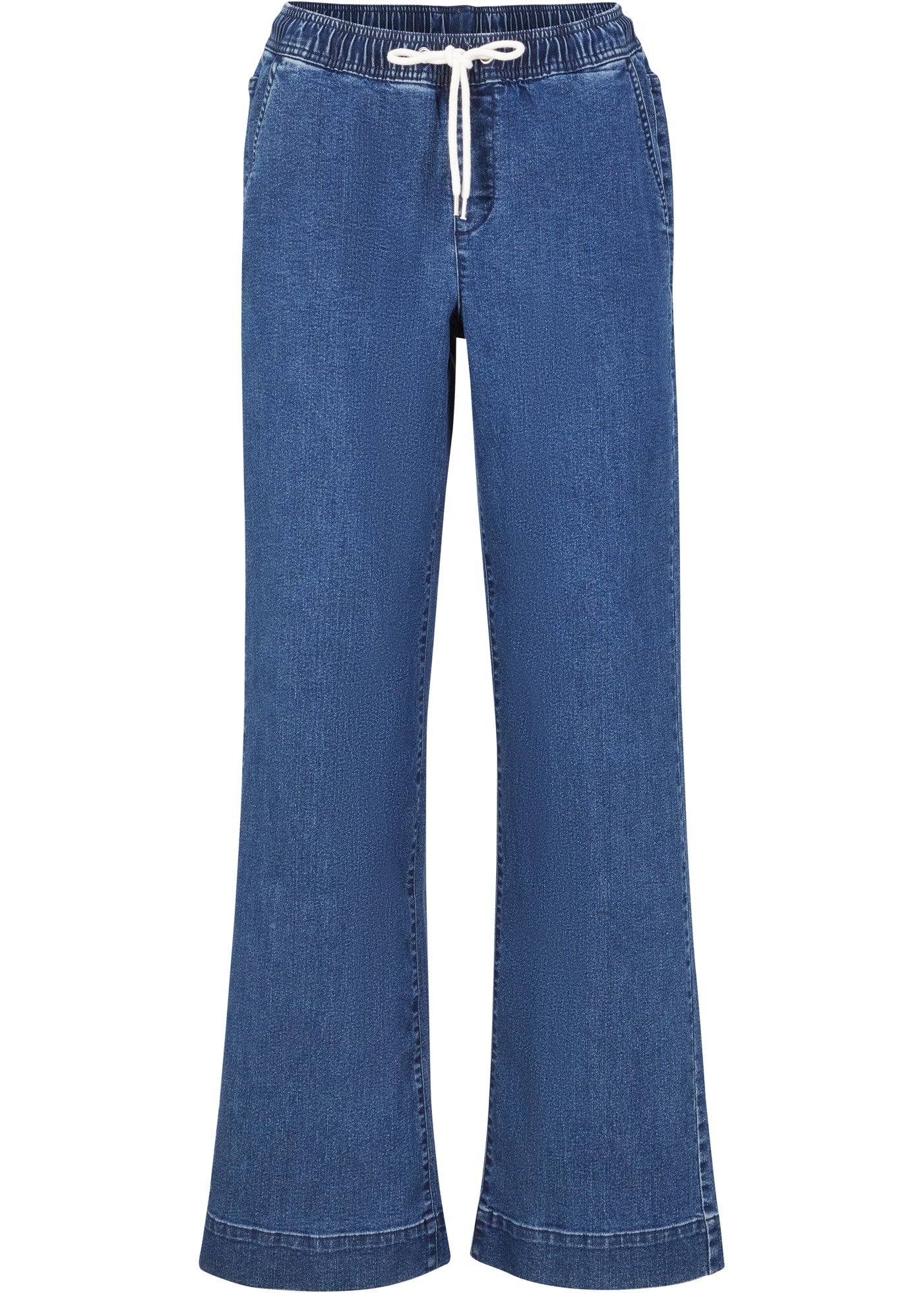 bonprix Weite Jeans »Wide Leg Jeans Mid Waist, Stretch« 2 Stk. mit elastischem Bund und Tunnelzug
