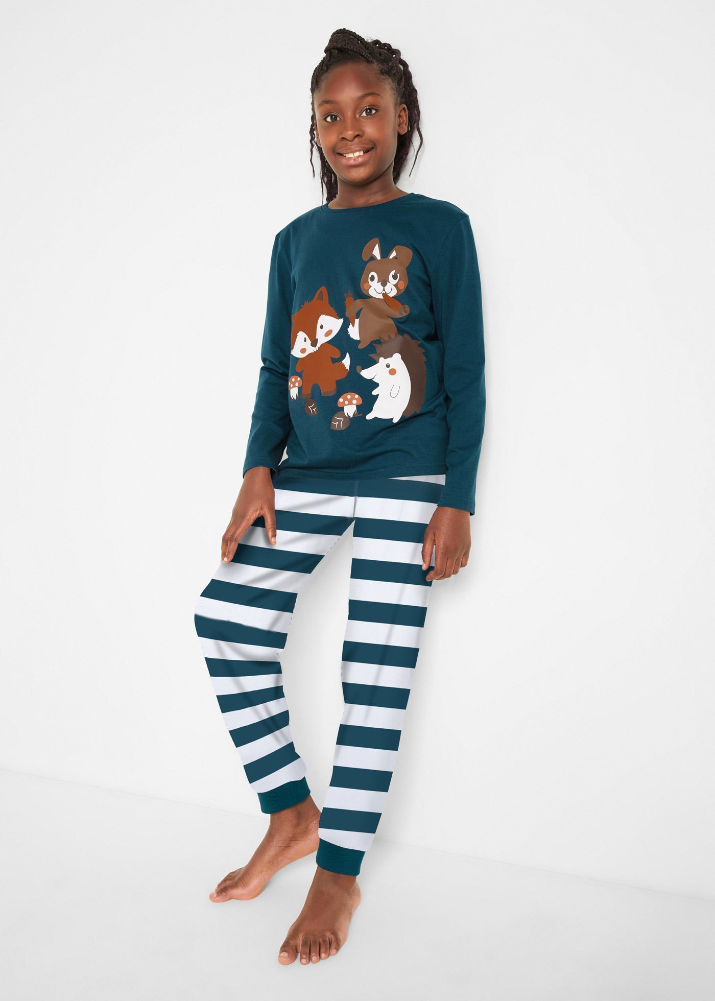 bonprix Pyjama »Pyjama aus reiner Baumwolle (2-tlg. Set)« Set, 2 tlg. bequeme Passform mit elastischem Bund, aus weichem Baumwollmaterial
