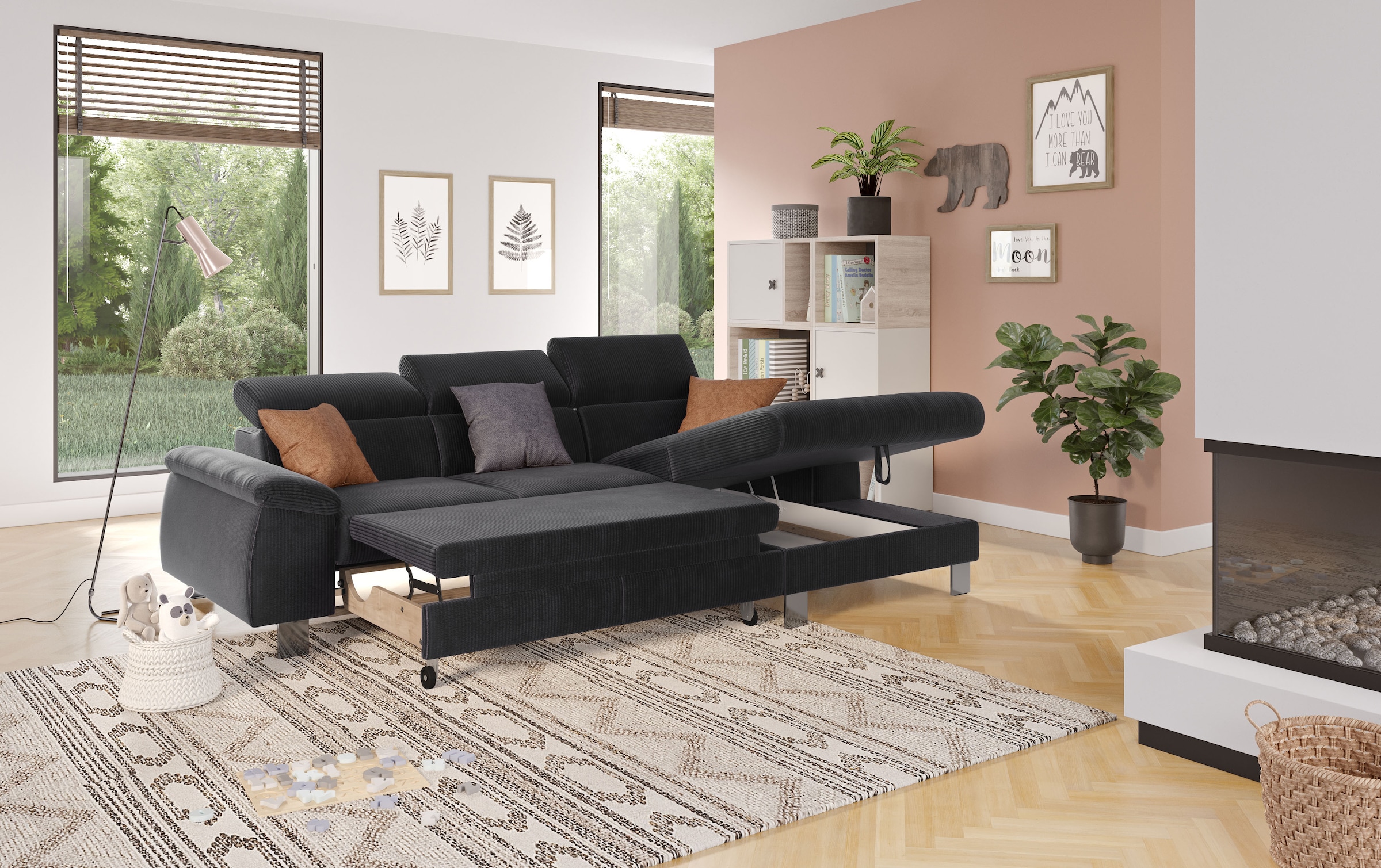 COTTA Ecksofa Komaris, Ecksofa, wahlweise mit RGB-LED-Beleuchtung und Bettfunktion/Bettkasten