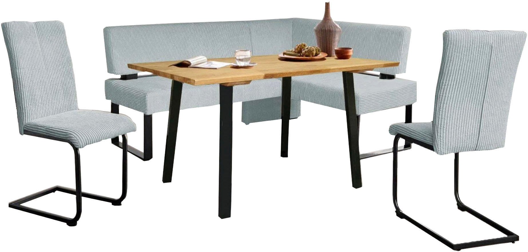 OTTO home Eckbankgruppe »Oliver« Set, 4-tlg, 4 Stk. tlg. Eckbank mit Wellenunterfederung im Sitz, Tisch Massiv Eiche