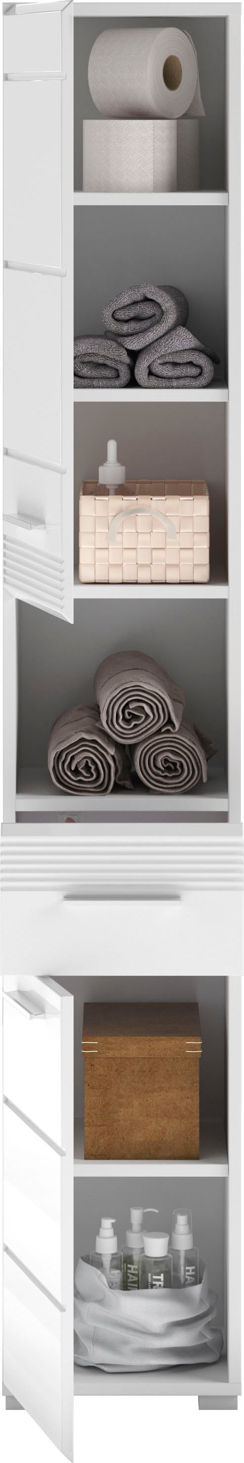 INOSIGN Hochschrank »Malmö, Breite 30 cm, 2 Türen, 1 Schubkasten, 1 offenes Fach, MDF-Front«, in verschiedenen Farben erhältlich, Badmöbel, Badschrank, Schrank, Bad