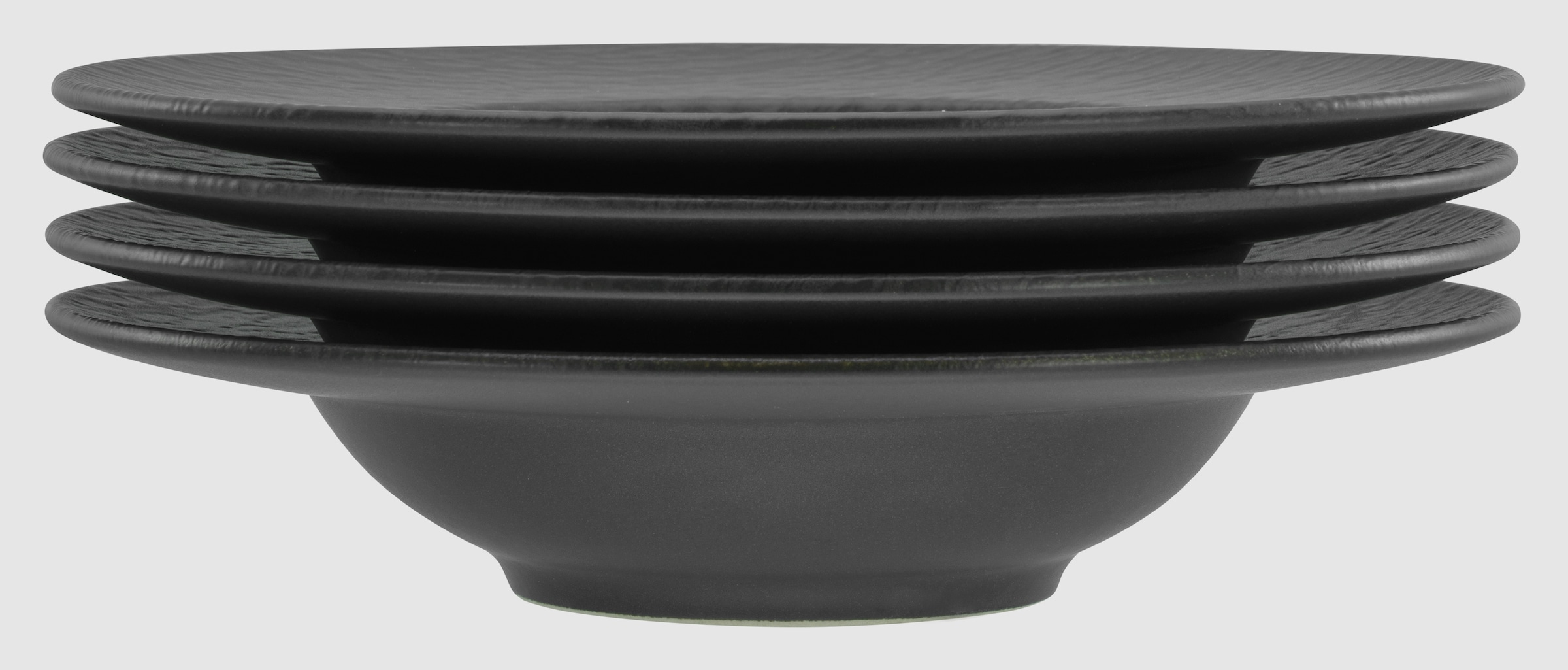 CreaTable Pastateller »Schiefer Black, Pasta Gourmetteller Set 4-tlg« Seidenmatte Spezialglasur, Ausdruckstarkes Relief