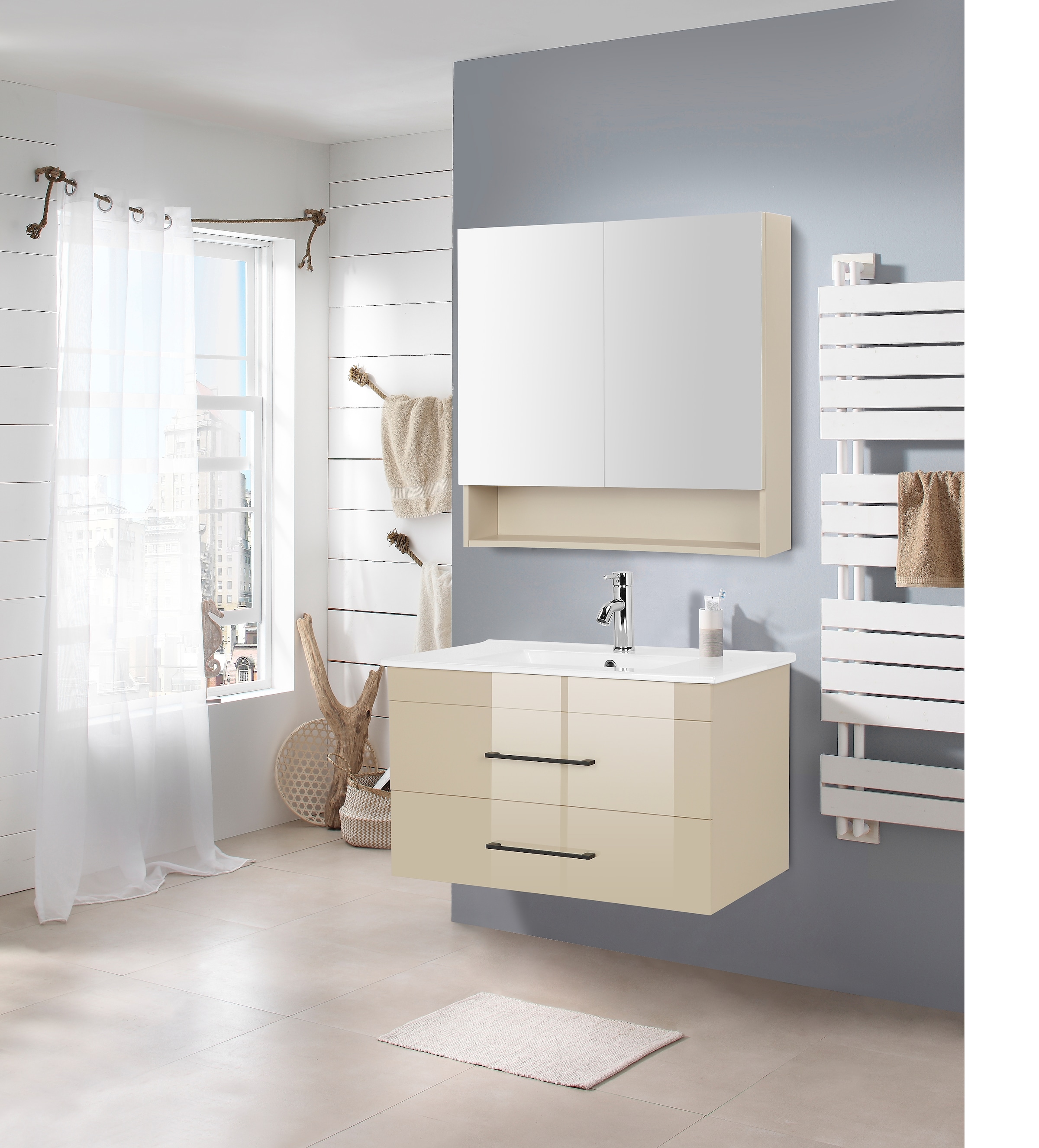 welltime Waschtisch »Florenz Badmöbel Badschrank mit Waschbecken«