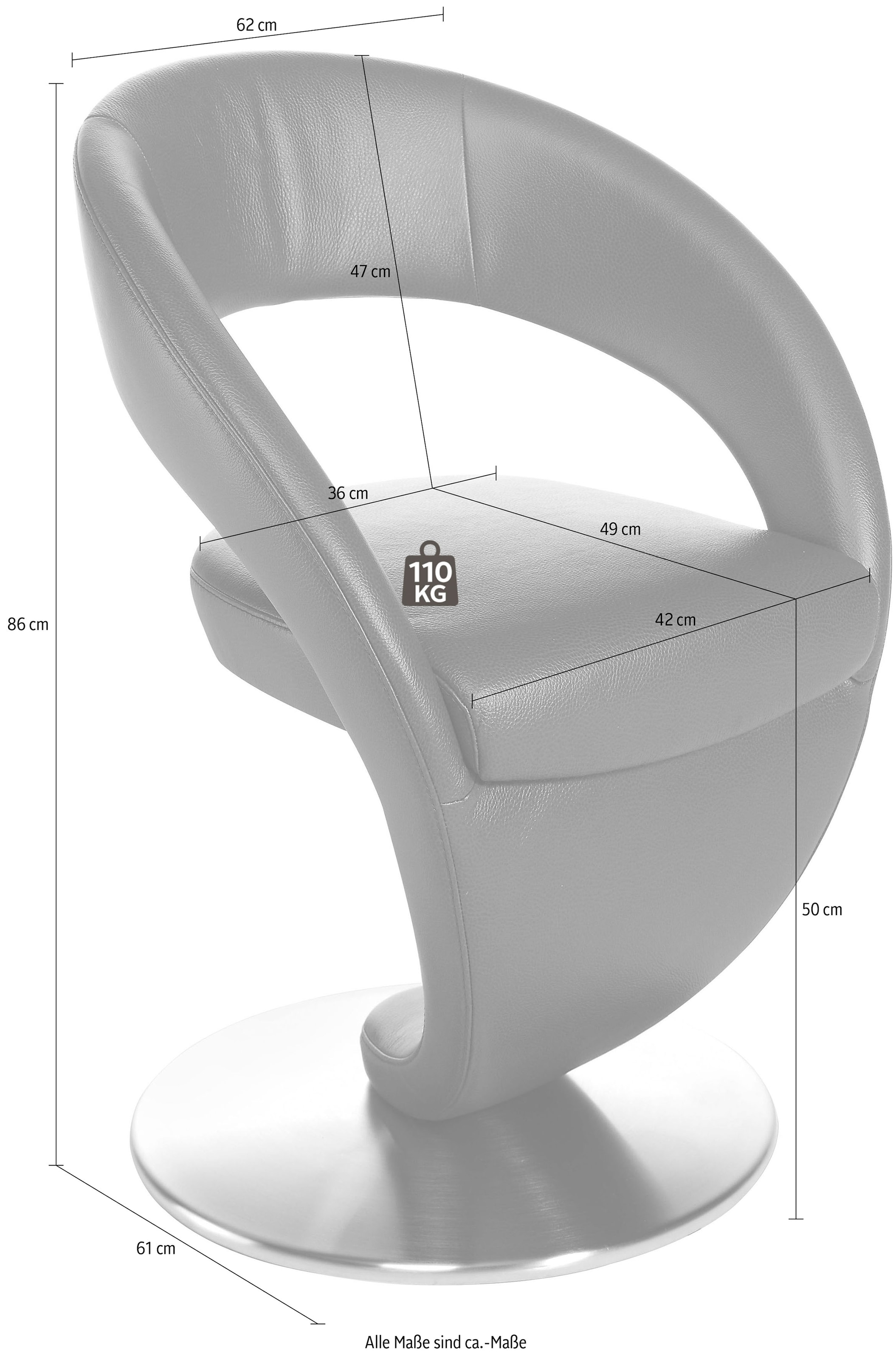 K+W Komfort & Wohnen Drehstuhl »Wave« () Design-Drehstuhl, Drehteller in Edelstahloptik