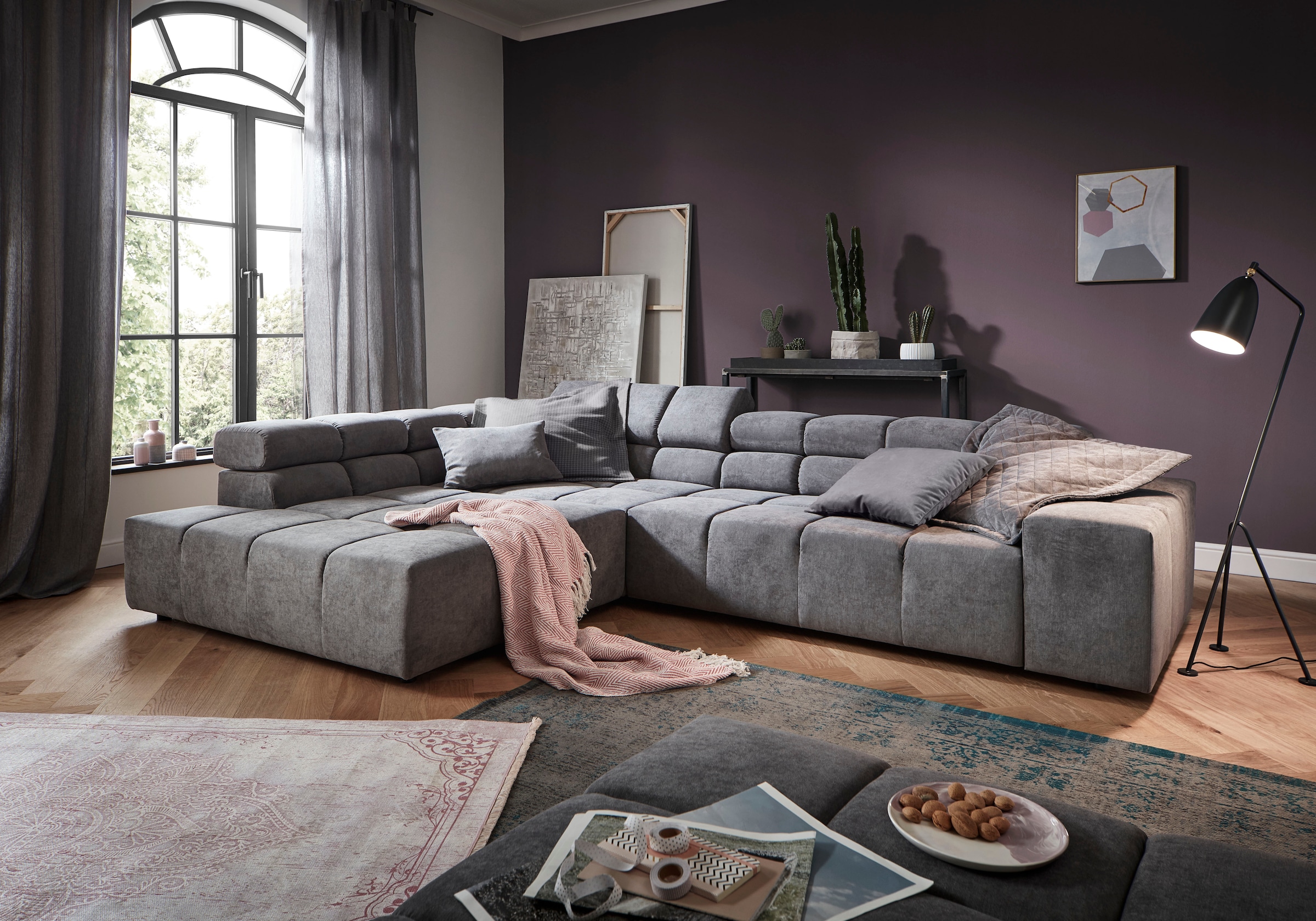 INOSIGN Ecksofa »Ancona incl. Kopfteilverstellung, Breite 319cm, L-Form«, wahlweise motorische Sitztiefenverstellung, auch in Cord + Easy Care
