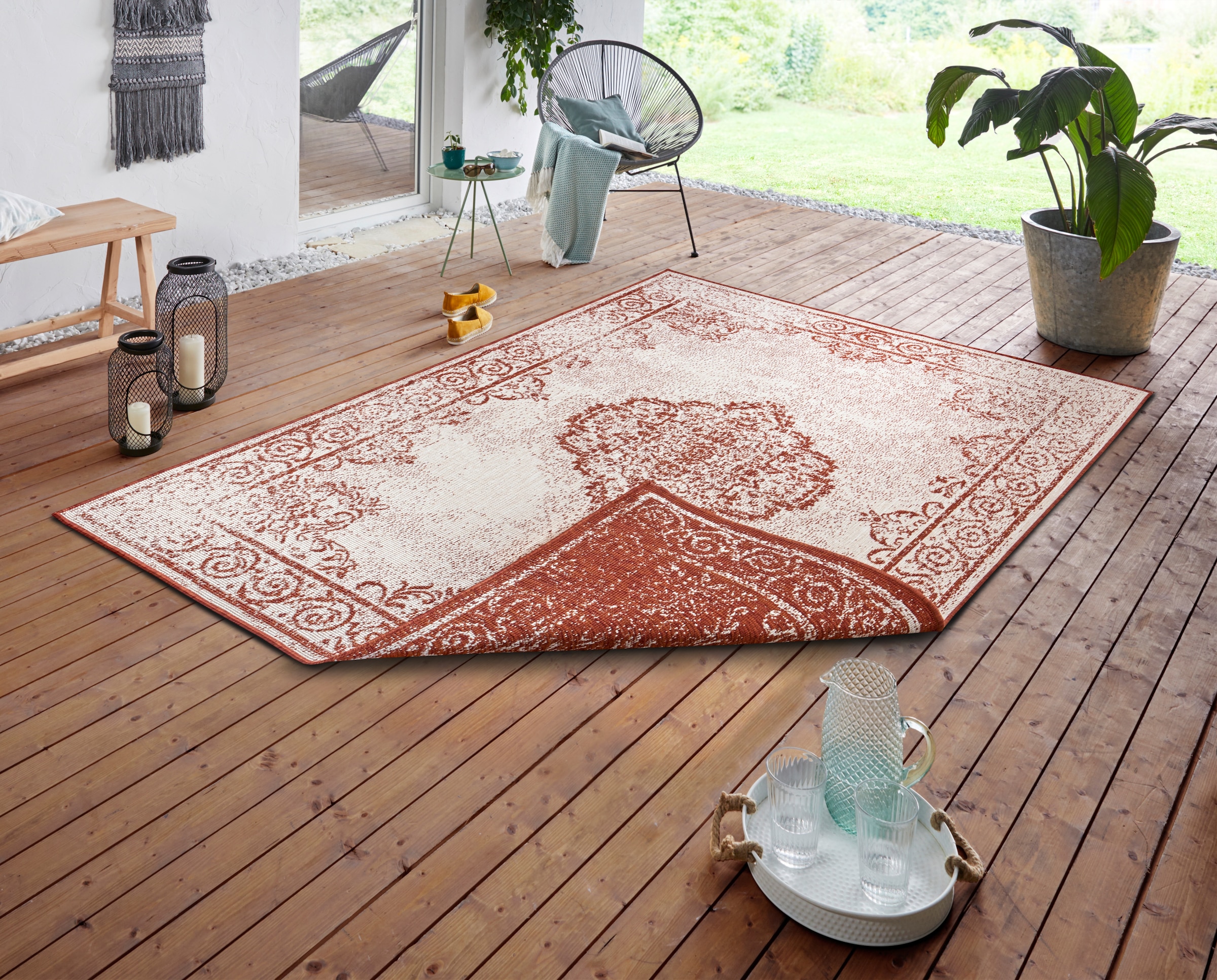 NORTHRUGS Teppich »CEBU Wendeteppich«, rechteckig, 5 mm Höhe, In-& Outdoor, Wetterfest, Balkon, Wohnzimmer, Wasserfest, Orientalisch