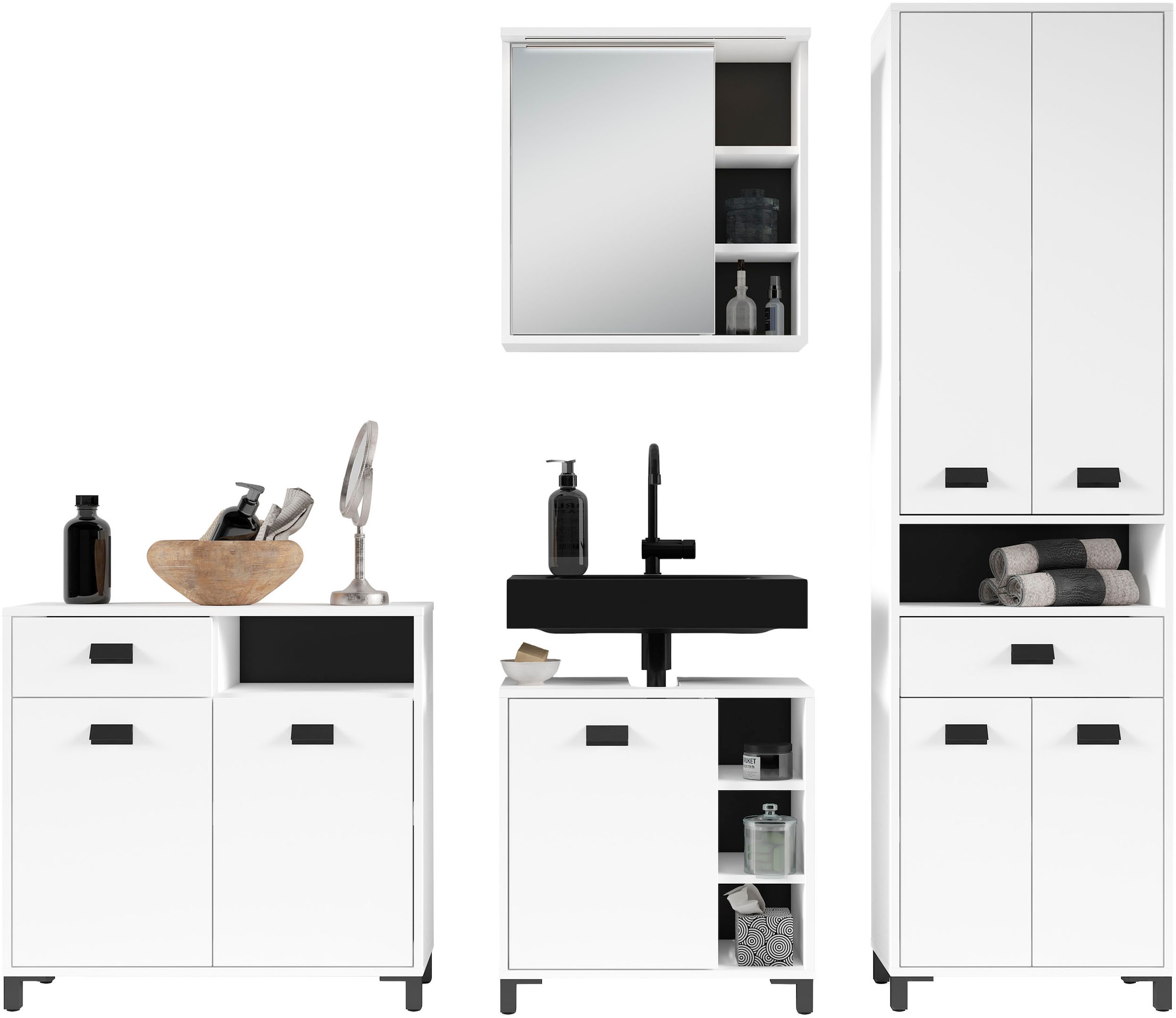 byLIVING Badkommode »Wellness«, 80cm Badezimmer Kommode mit Metallgriffen und viel Stauraum