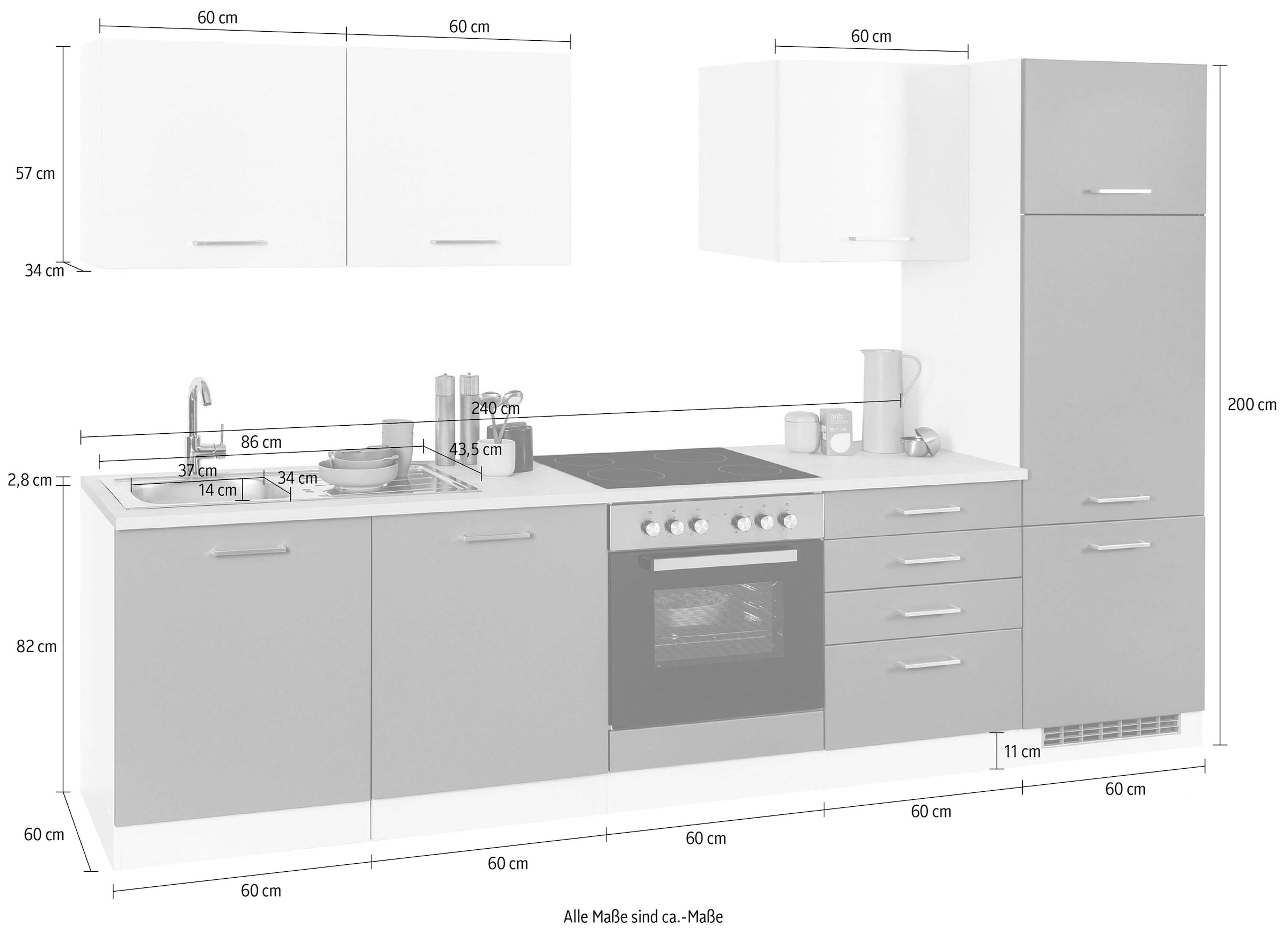 300 ohne cm MÖBEL OTTO Küchenzeile Geschirrspüler HELD »Visby«, Breite bei und für E-Geräte, Kühlschrank