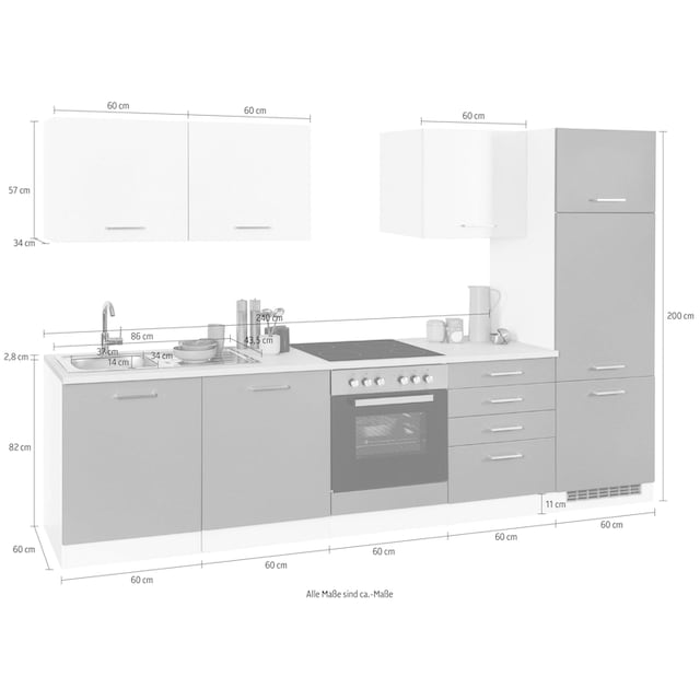 HELD MÖBEL Küchenzeile »Visby«, ohne E-Geräte, Breite 300 cm für  Kühlschrank und Geschirrspüler bei OTTO