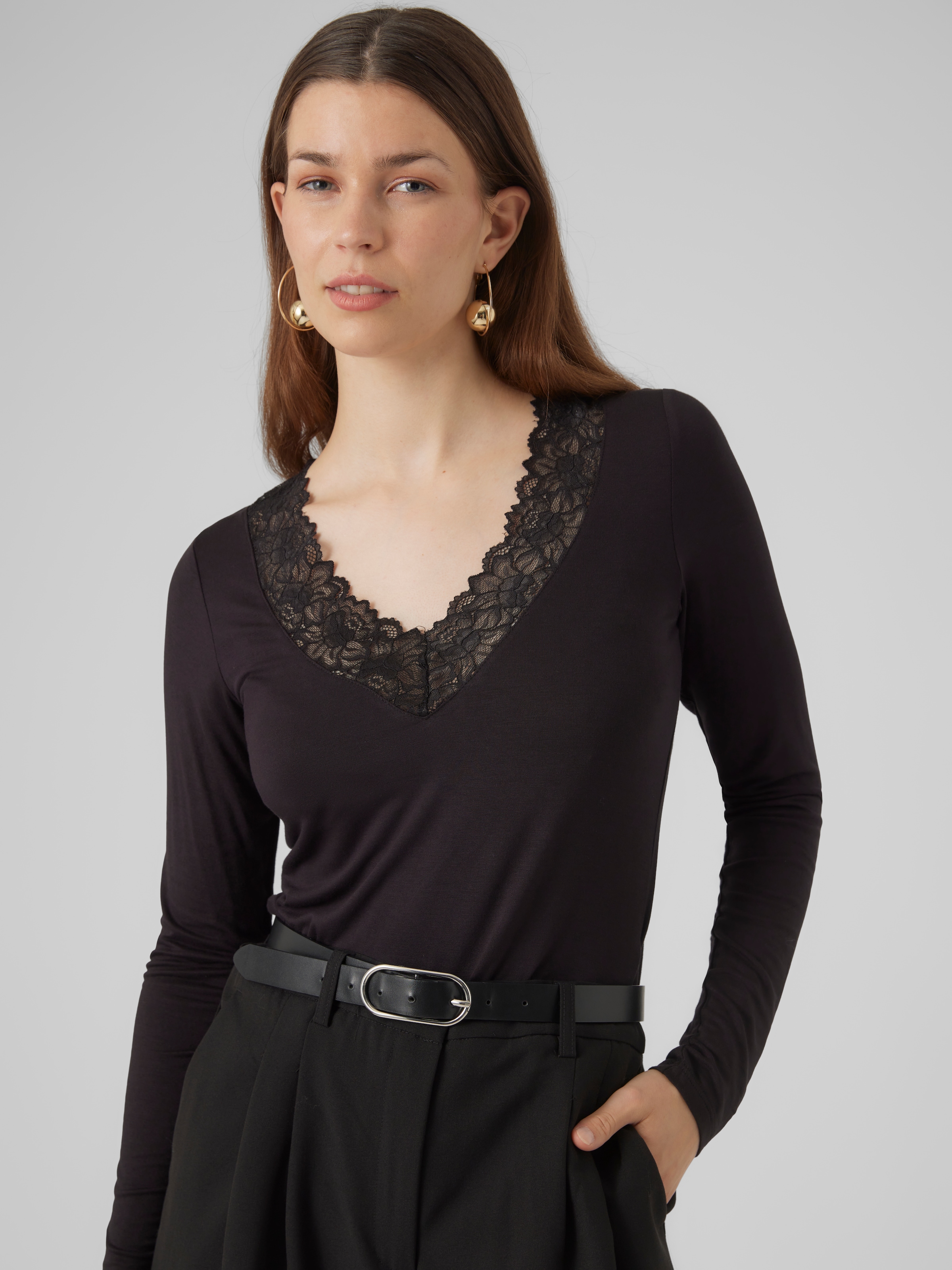 Vero Moda V-Shirt »VMROSA LS V-NECK LACE TOP GA JRS NOOS«
