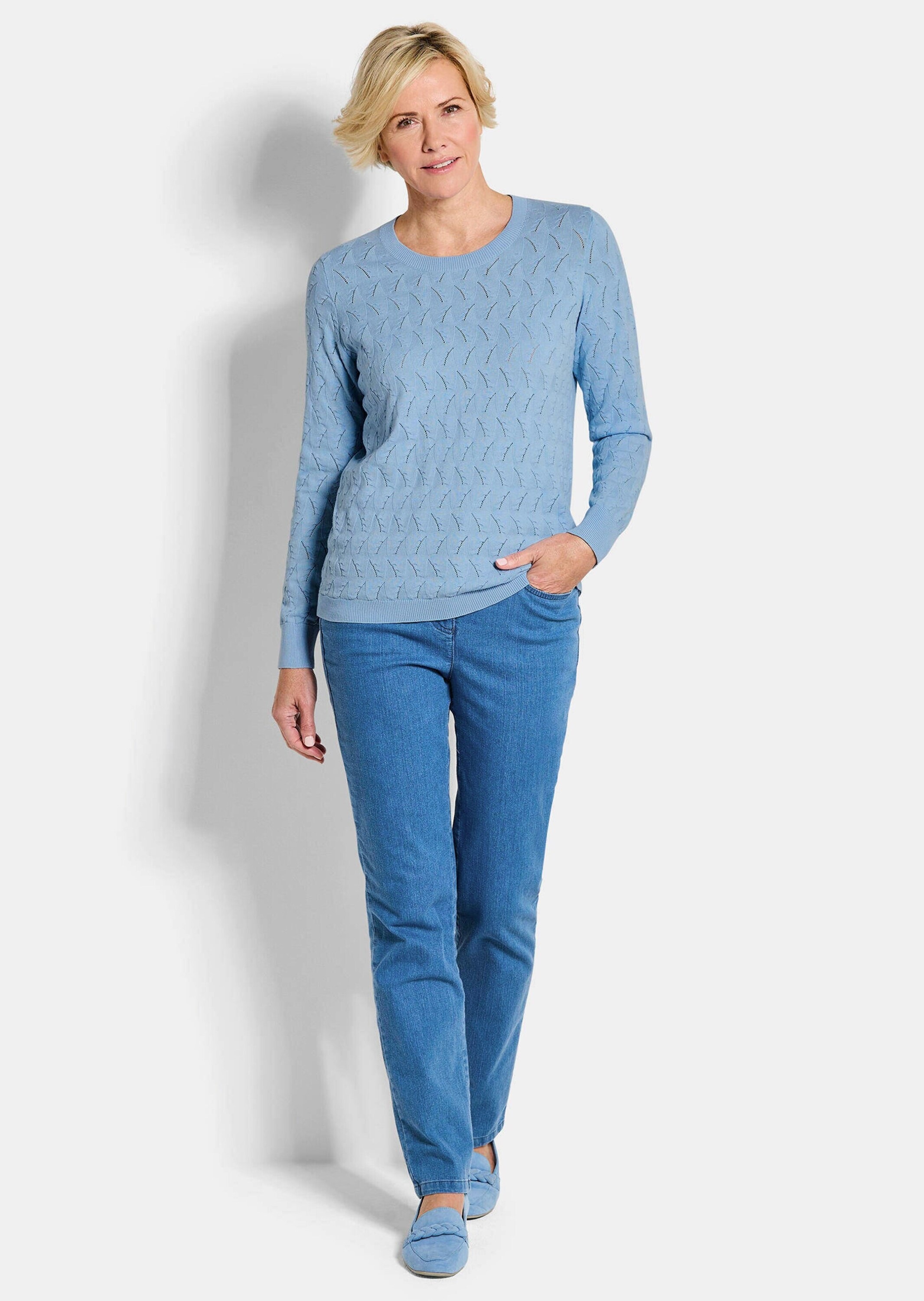 GOLDNER Rundhalspullover »Kurzgröße Baumwollpullover mit Zick-Zack-Muster« moderner Wellenstrick