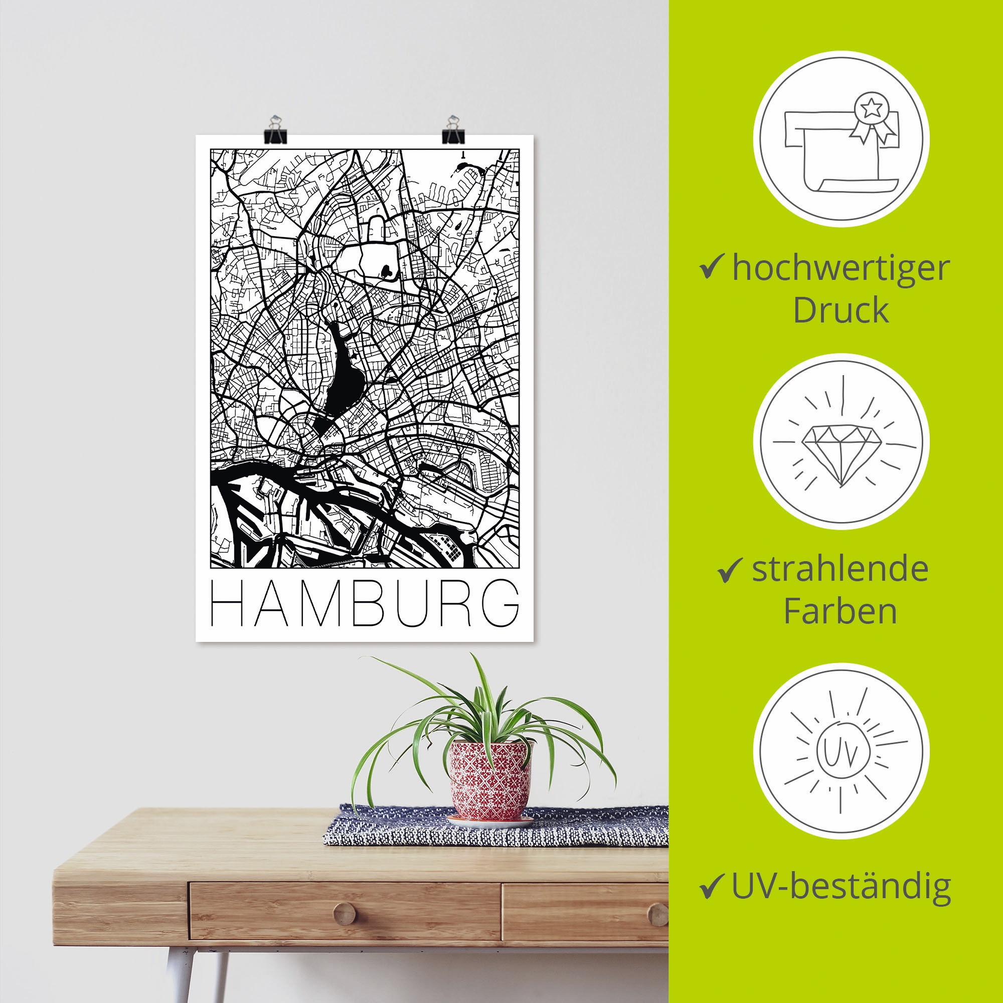 Artland Wandbild »Retro Karte Hamburg Deutschland«, Deutschland, (1 St.), als Leinwandbild, Poster in verschied. Größen