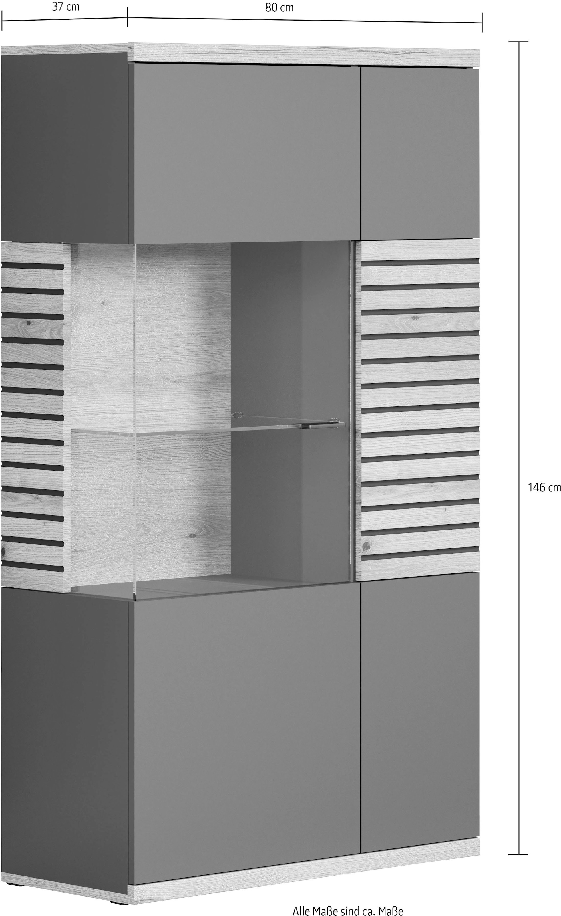 INOSIGN Highboard »Galway«, Vitrine in angesagter Rillenoptik mit viel Stauraum - Soft-Close