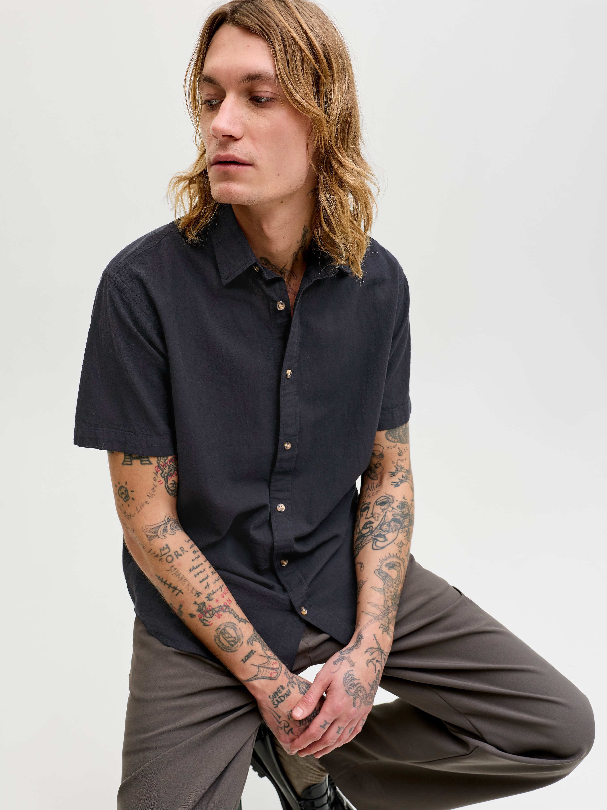 Jack & Jones Kurzarmhemd »JJESUMMER LINEN BLEND SHIRT S/S SN« Baumwolle mit Leinen, regular fit