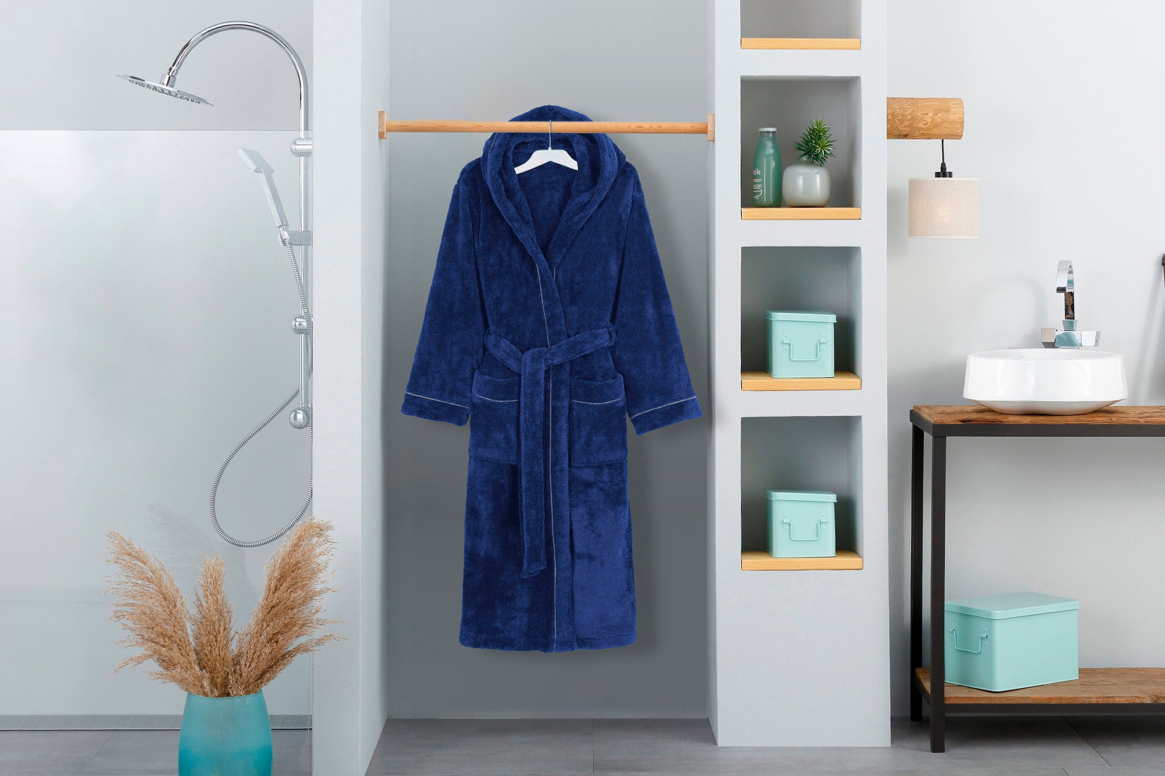 OTTO home Unisex-Bademantel »Lillou, ideal für Sauna & Spa, Hotelbademantel, Morgenmantel« 1 Stk. kuschelig weicher Fleece, plüsch, für Damen und Herren, XS-3XL