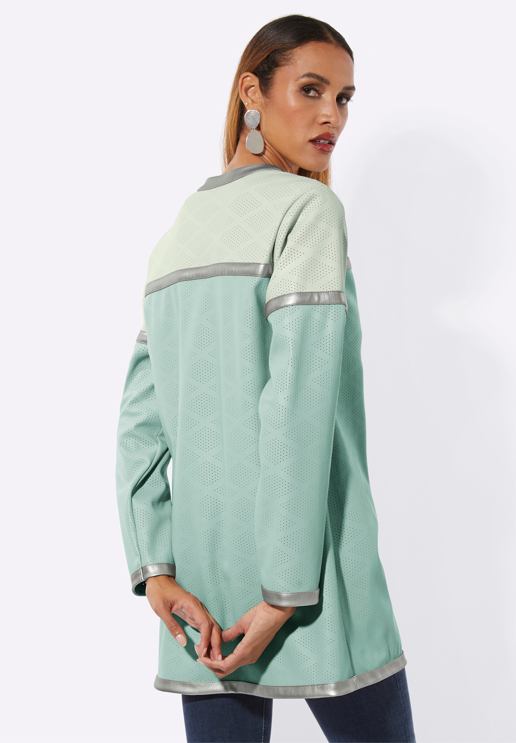Mainpol Longblazer »Lederimitat-Blazer Lederimitat-Blazer mit Hakenverschluss«