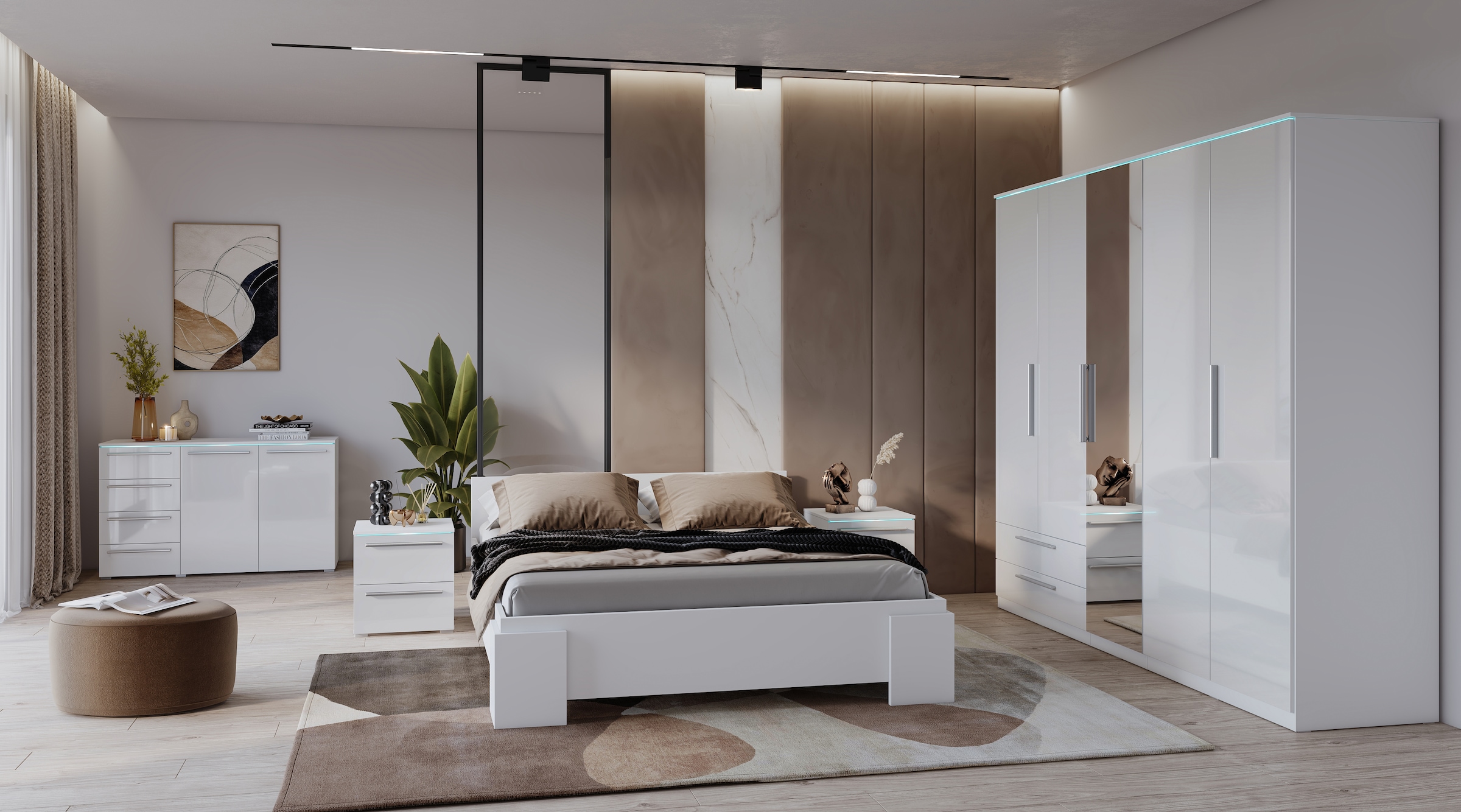 INOSIGN Bettgestell »India, FSC-zertifizierter Holzwerkstoff, Made in Europe«, Doppelbett 160x200 oder 180x200cm, weiß oder schieferfarben