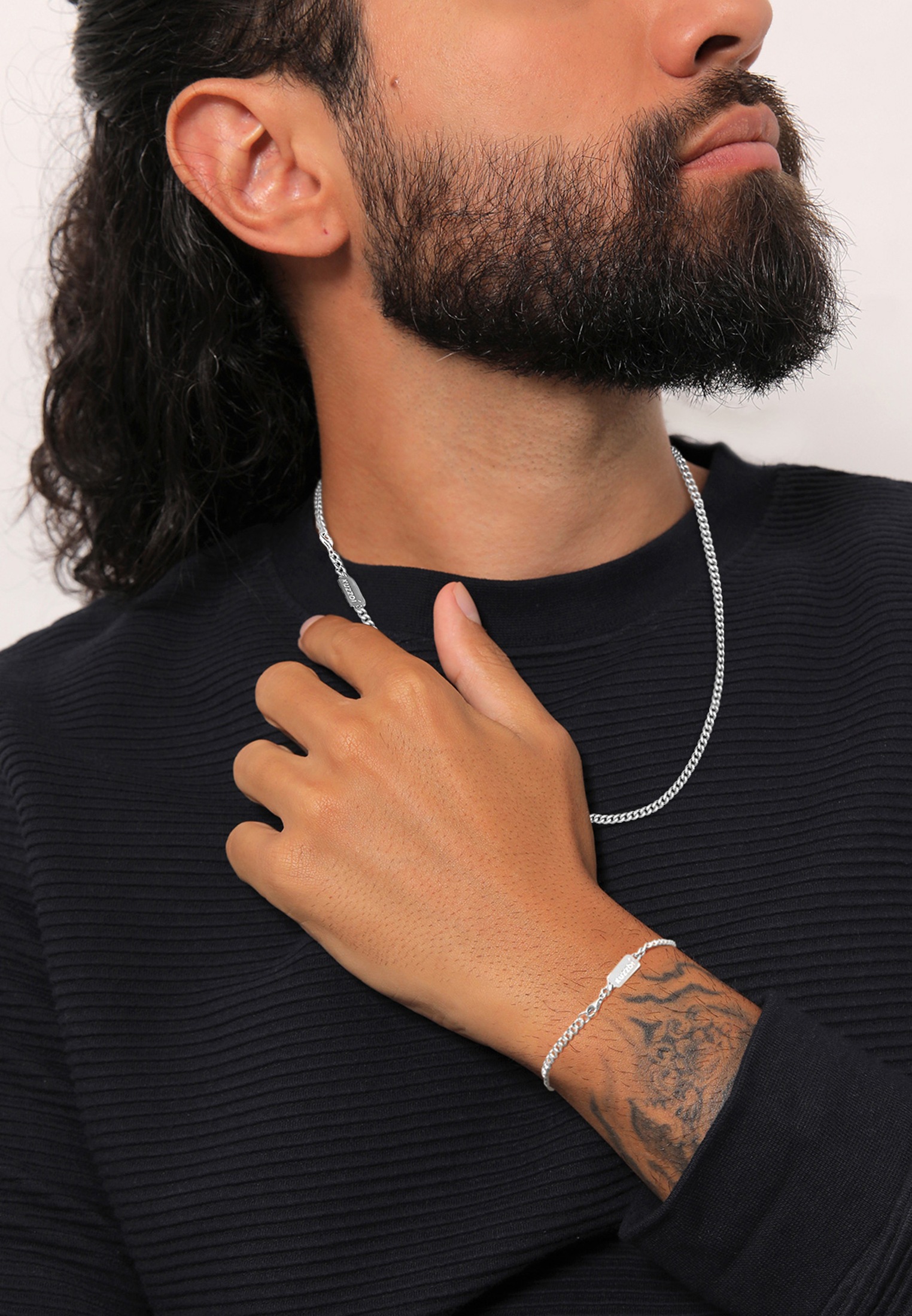 Kuzzoi Ketten und Armband Set »Schmuckset Panzerketten Armband und Kette Basic 925 Silber«
