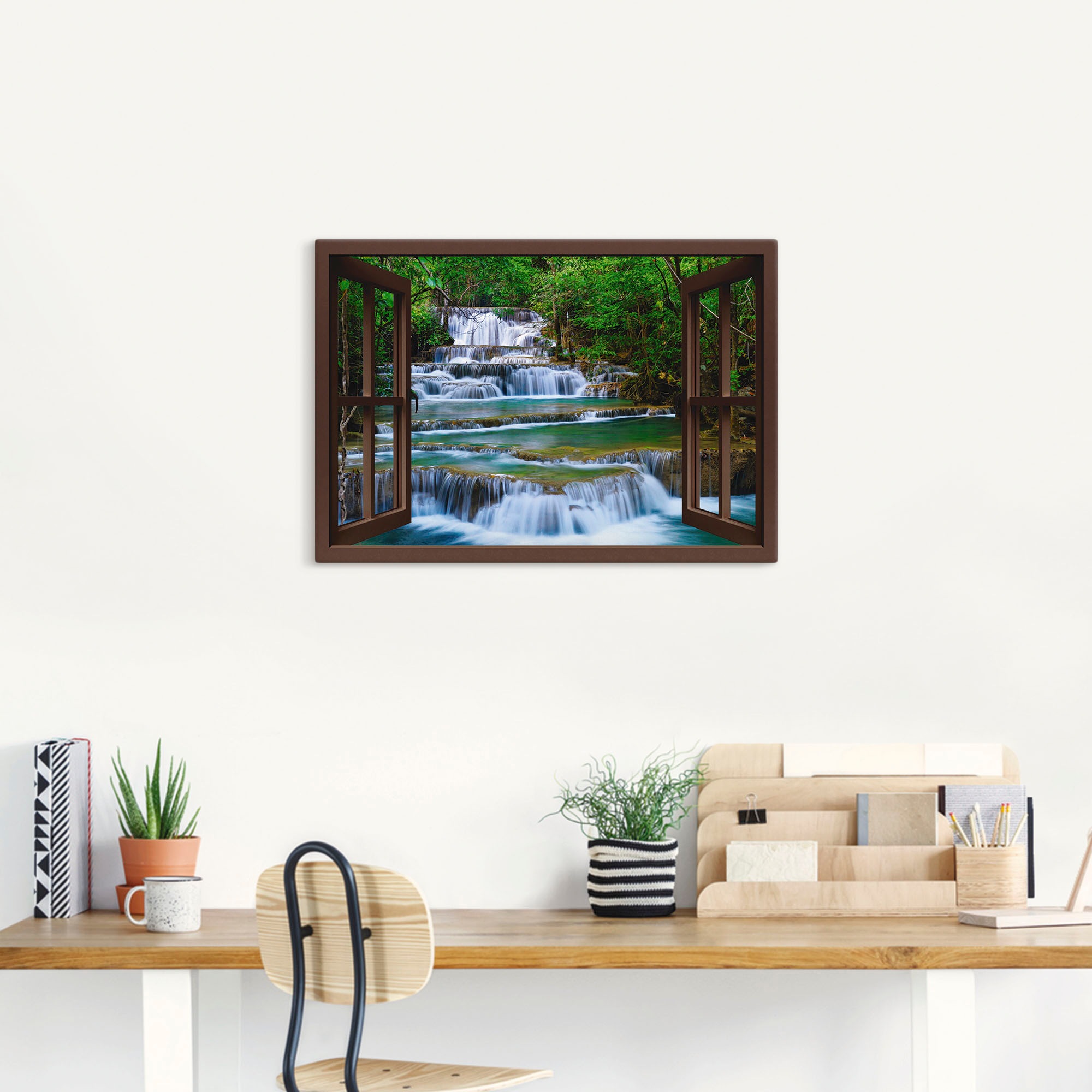 Artland Wandbild »Fensterblick Wasserfall in Kanchanaburi«, Fensterblick, (1 St.), als Leinwandbild, Poster, Wandaufkleber in verschied. Größen