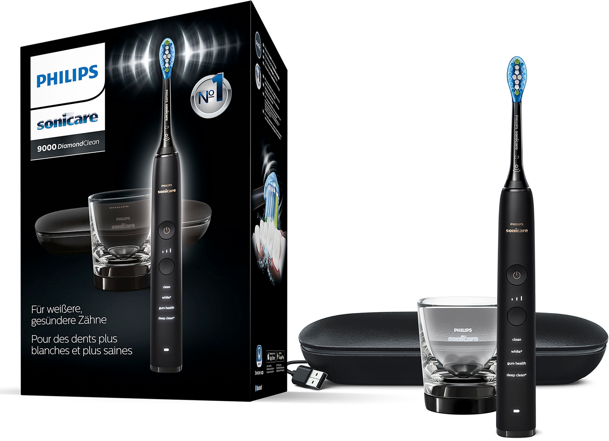 Philips Sonicare Elektrische Zahnbürste »HX9911«, 1 St. Aufsteckbürsten, DiamondClean Premium Schallzahnbürste, inkl. Ladeglas und USB-Reiseetui