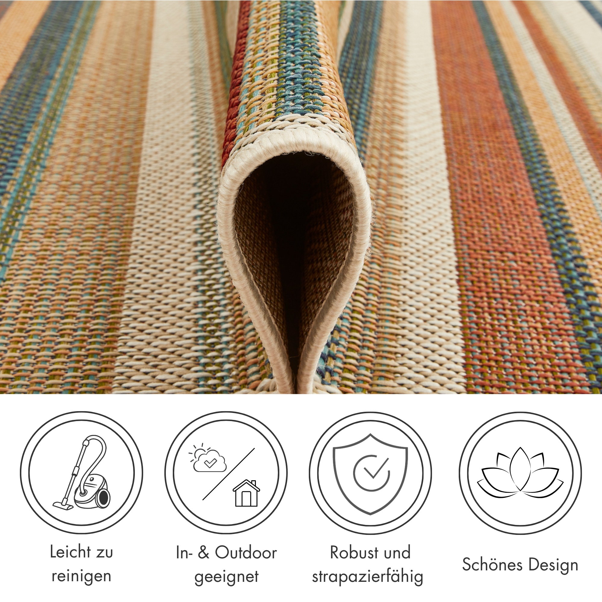 Andiamo Teppich »Sedona Streifen« rechteckig 5 mm Höhe Flachgewebe, gestreift, In- und Outdoor geeignet