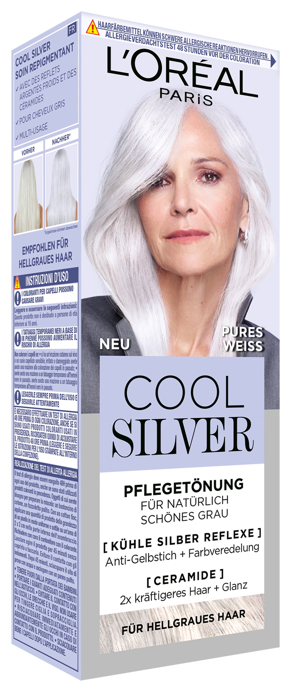 L'ORÉAL PARIS Coloration »L'Oréal Paris Cool Silver Pflegetönung«, Natürlich wirkender Silberglanz für graues Haar, mit Anti-Gelbstich.