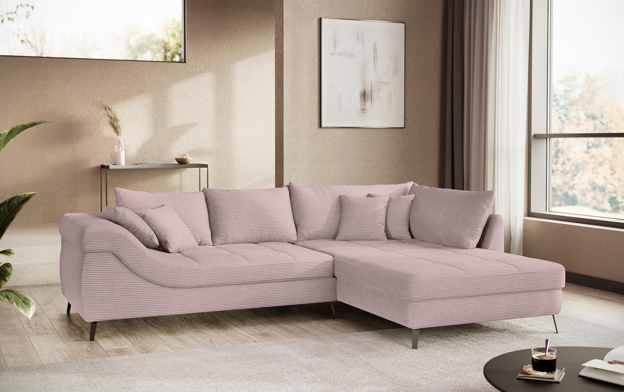 Mr. Couch Ecksofa »Portofino L-Form«, 4 Bezugsqualitäten, 13,5 cm hohe Metall-Profilfüße in matt-schwarz