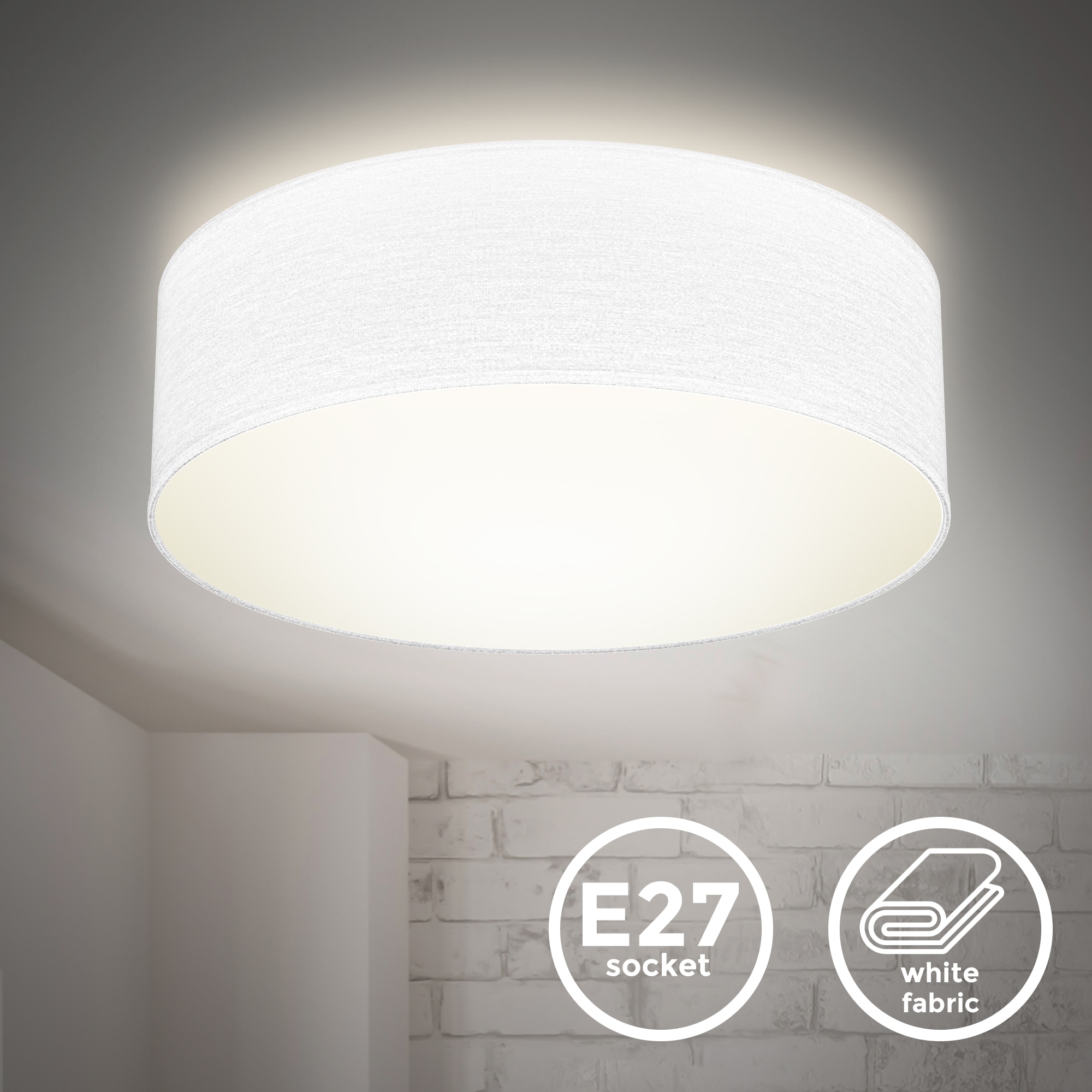 B.K.Licht Deckenleuchte, 1 flammig, Leuchtmittel E27 | ohne Leuchtmittel, Deckenlampe, Textilschirm, Wohnzimmer, Schlafzimmer, weiß, E27
