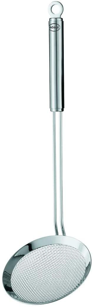 Rösle Seihlöffel Abseihlöffel mit Aufhängeöse in silberfarben, Größe Ø 14 cm - Länge: 41,5 cm
