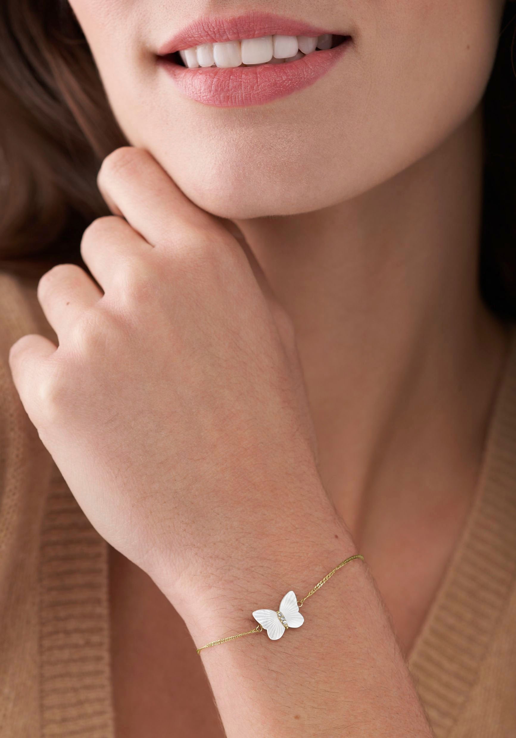 Fossil Armband »Schmetterling, JEWELRY, JF04425710«, mit Zirkonia (synth.) - mit Perlmutt