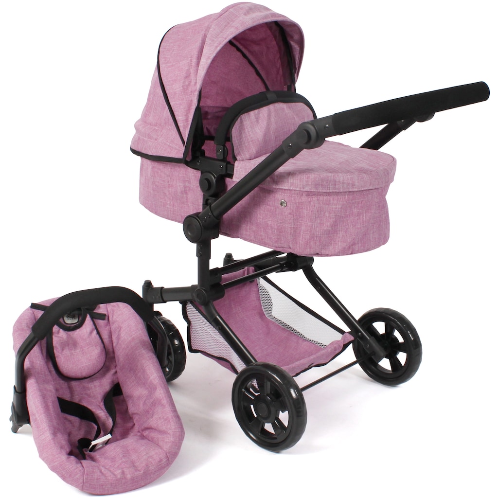 CHIC2000 Kombi-Puppenwagen »Linus, Jeans Pink«, (Set), mit Babywanne und Autositz