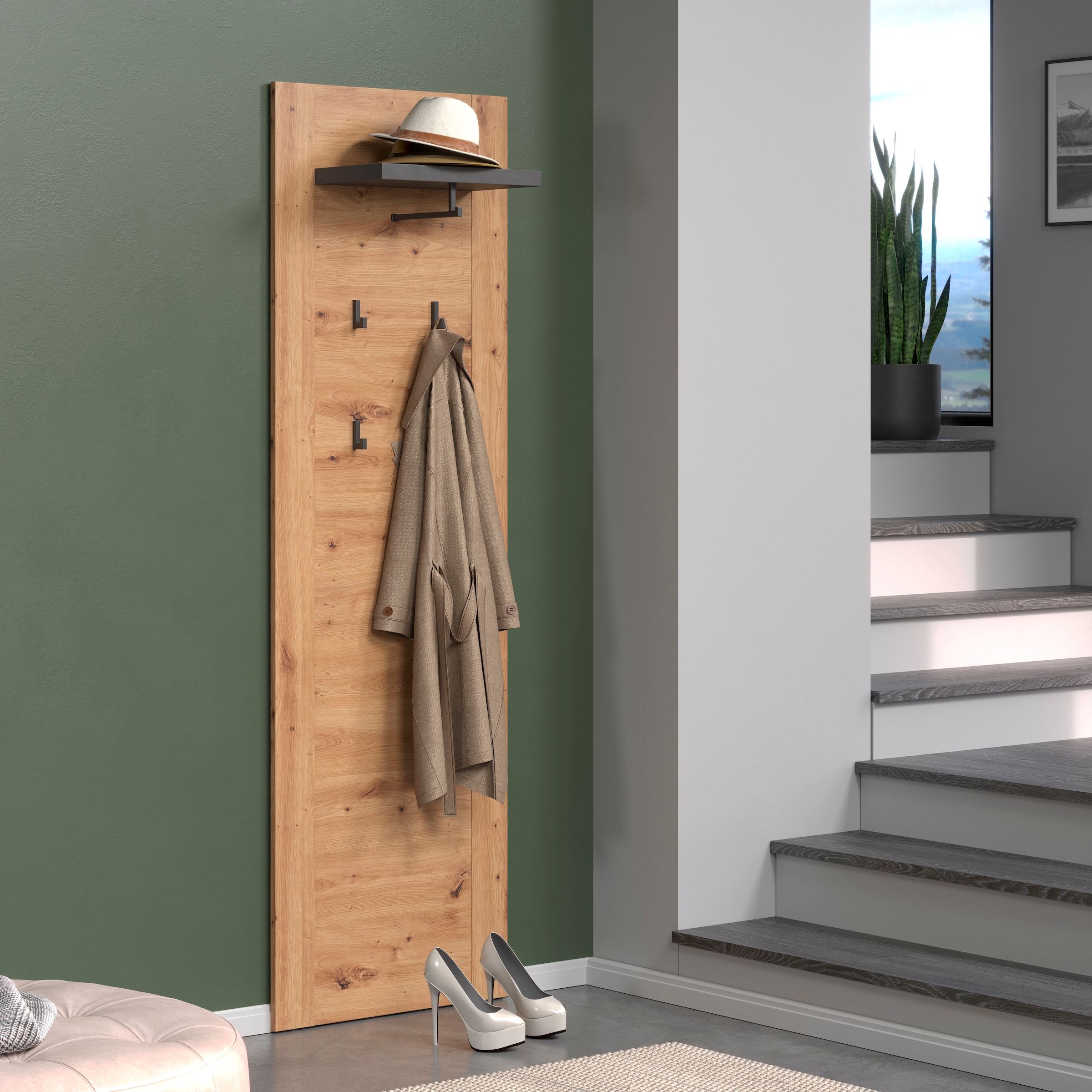 Home affaire Garderobenpaneel »Ambres«, Matte, hellbraune Echtholzoptik, ca. 62 cm breit, Hutablage, Melamin