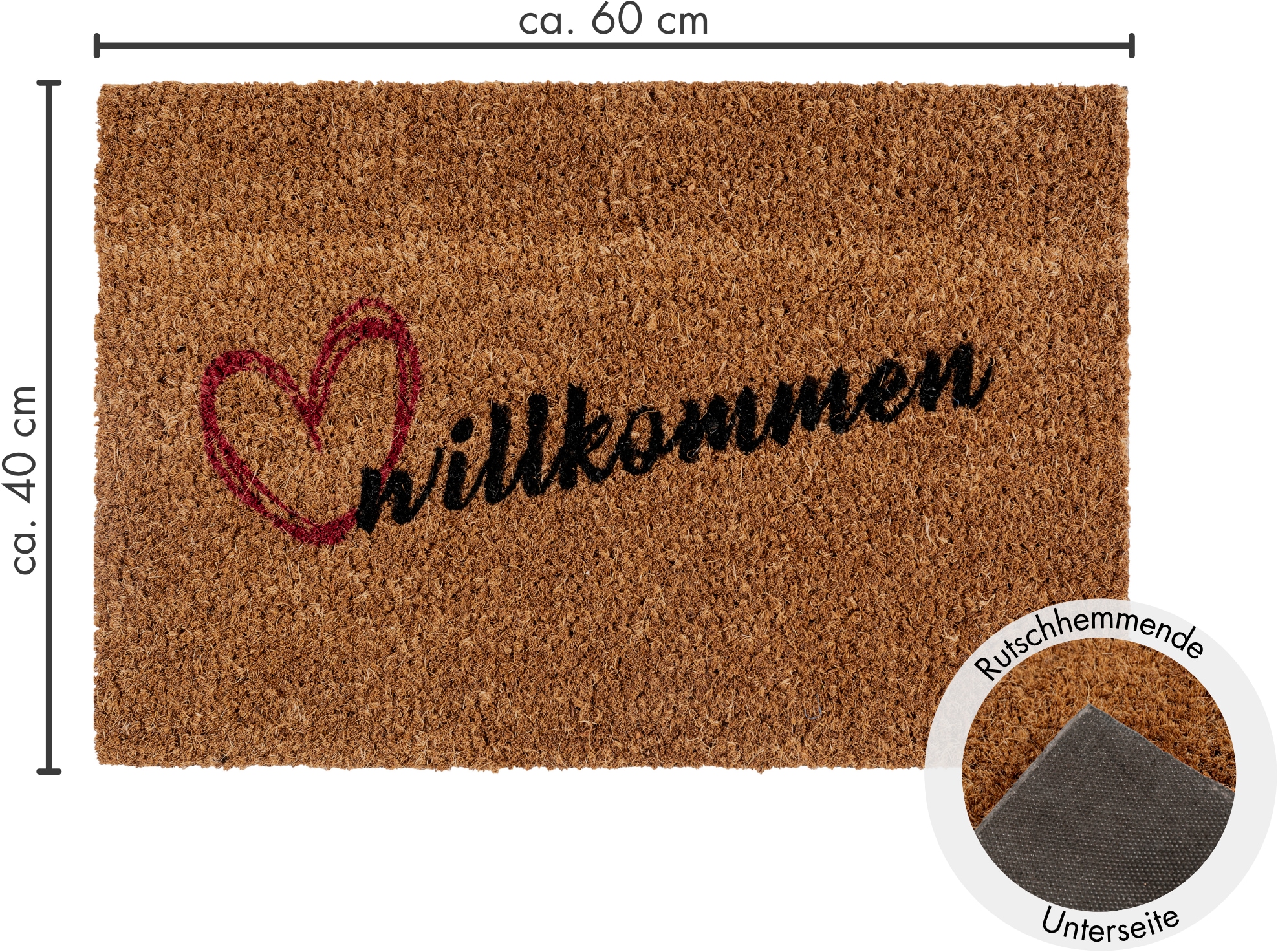 Andiamo Fußmatte »Kokos Willkommen«, rechteckig, 17 mm Höhe, Schmutzfangmatte, mit Spruch, In- und Outdoor geeignet