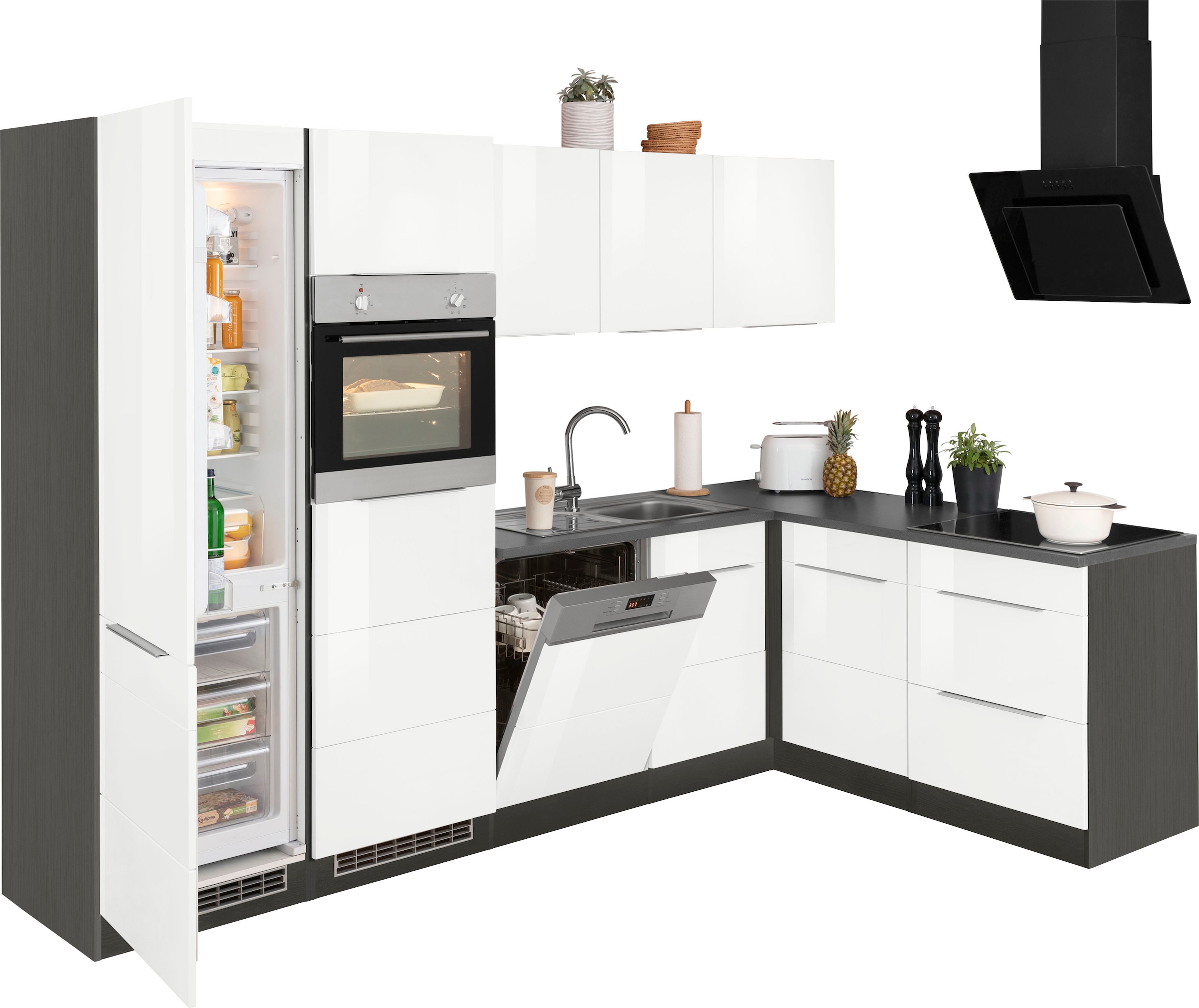 KOCHSTATION Winkelküche »KS-Brindisi Stellbreite 290/170 cm« wahlweise mit E-Geräten und Induktion, mit MDF-Fronten