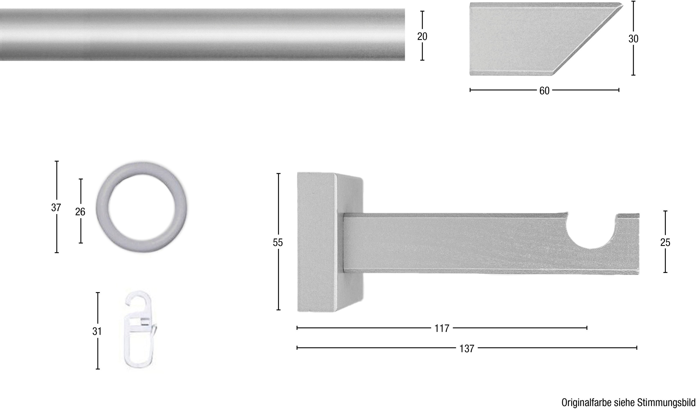 GARESA Gardinenstange »CUBUS« Ø 20 mm 1 läufig-läufig Wunschmaßlänge Vorhanggarnitur, verlängerbar, Endknopf abgeschrägt, mit Ringe