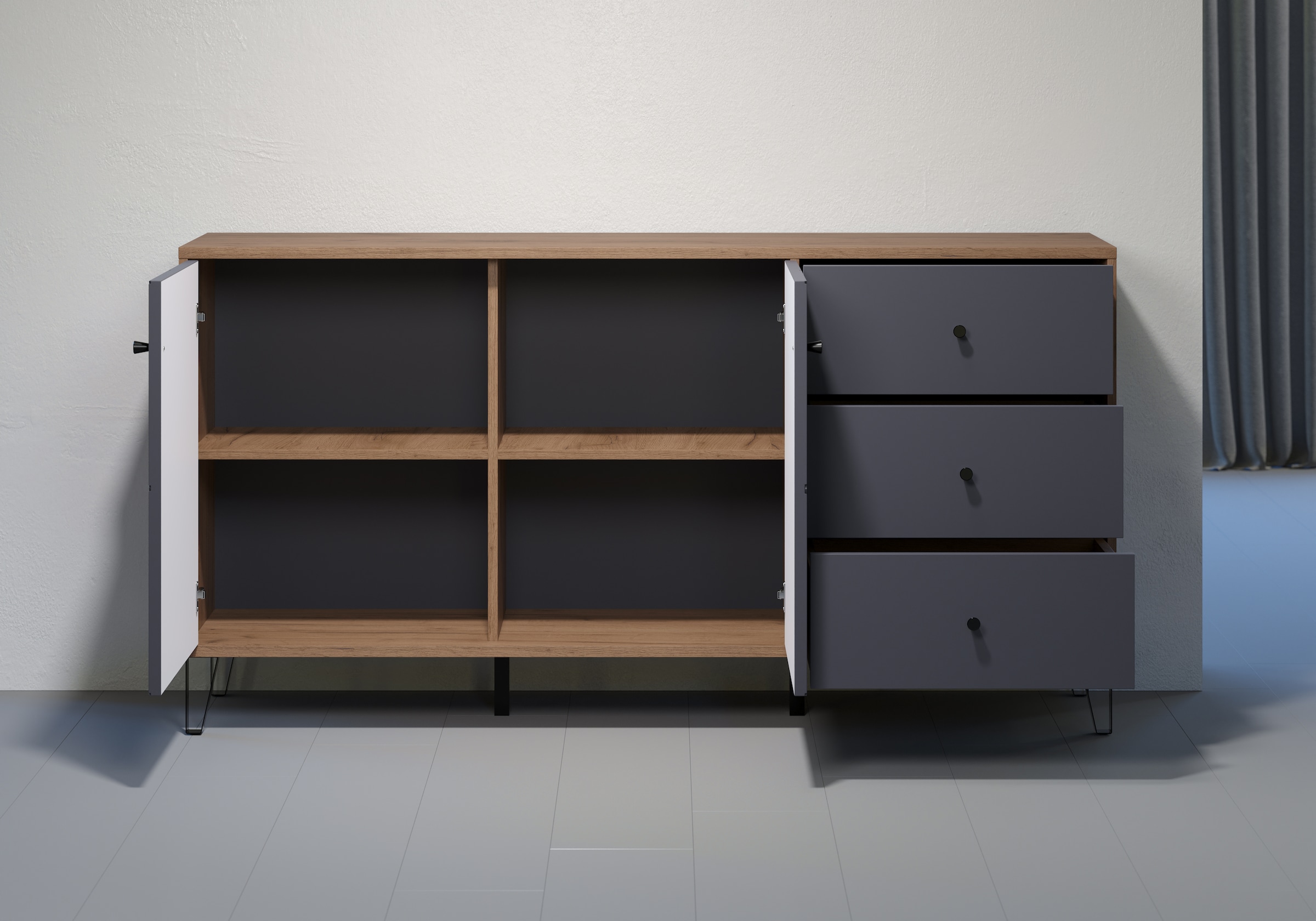 Places of Style Sideboard »Molveno«, (1 St.), außergewöhnliches Design mit strukturierten Fronten, Soft-Close