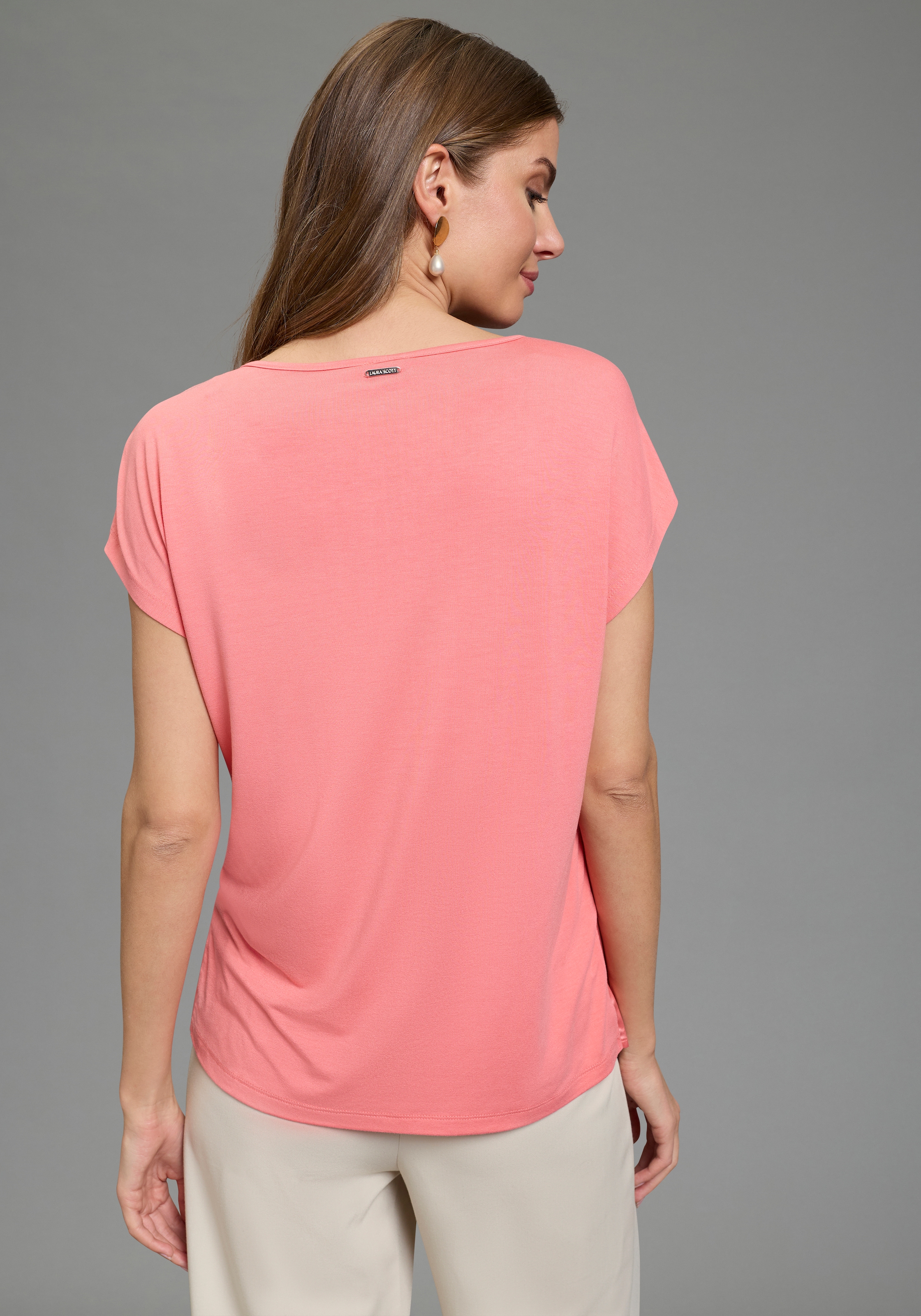 Laura Scott Shirtbluse Oversize, Kurzarm, hüftlange Schnittform, Rundhalsausschnitt