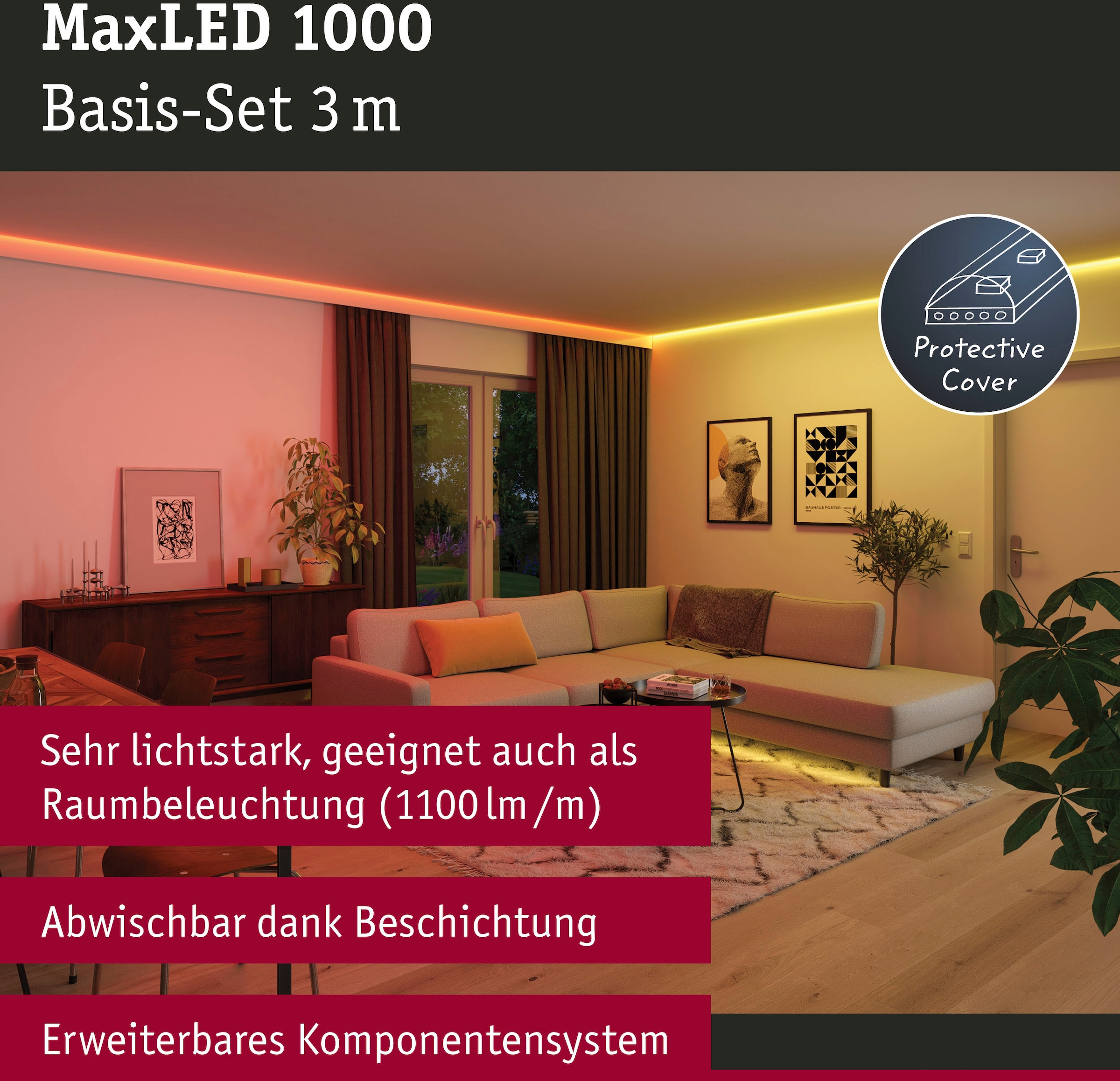 Paulmann LED-Streifen »MaxLED 1000 Basisset 3m RGBW IP44 Cover 3000K 33W 230/24V 75VA Silber«, 1 St.-flammig, RGBW