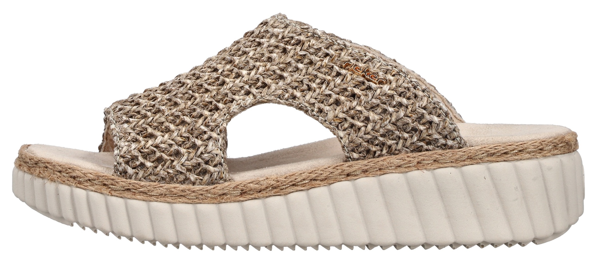Rieker Pantolette  Sommerschuh, Strandschuh, Keilpantolette mit Bastumrahmung