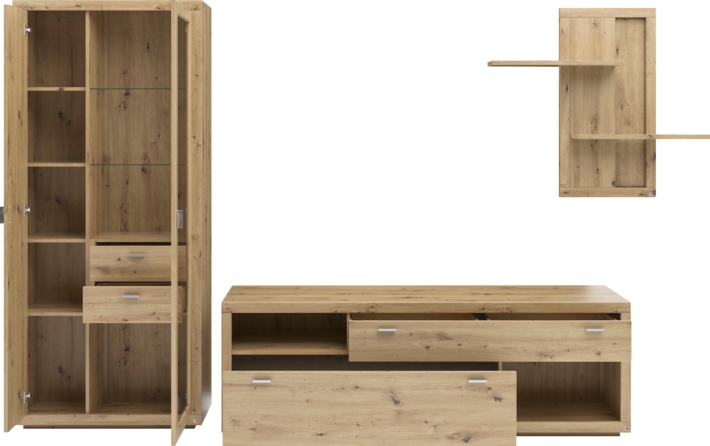 set one by Musterring Wohnwand »Chandler«, (Set, 3-St), Eiche Artisan, Maße (BxHxT) 337 x 205,4 x 49,9 cm