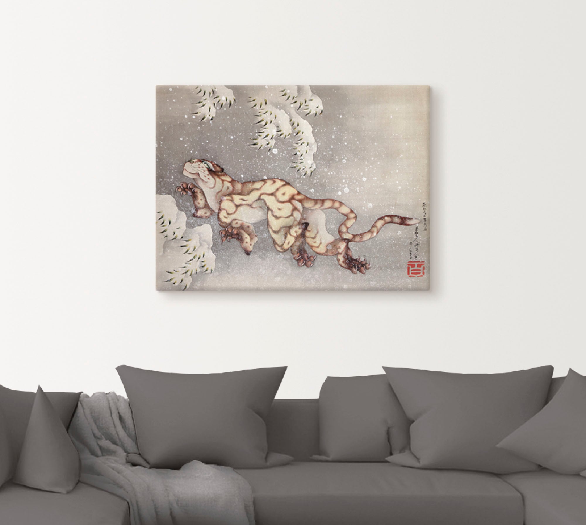 Artland Wandbild »Tiger in einem Schneesturm. Edo-Zeit«, Wildtiere, (1 St.), als Leinwandbild, Wandaufkleber in verschied. Größen