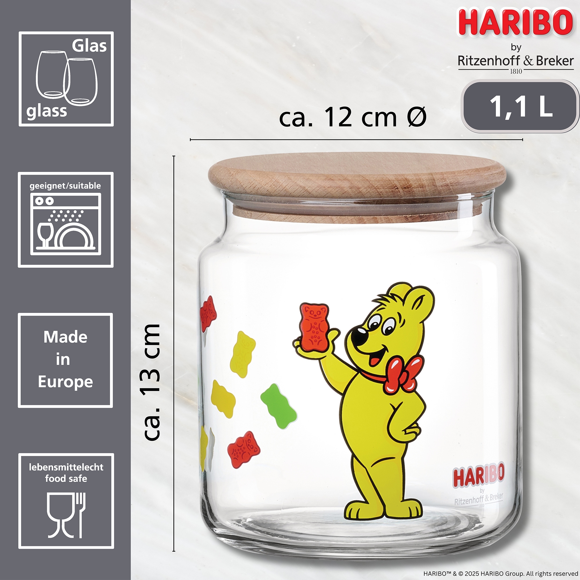 Ritzenhoff & Breker Vorratsglas »HARIBO Allover, 1,1 Liter« 1 Stk. tlg. Maße: 12 x 12 x 13 cm