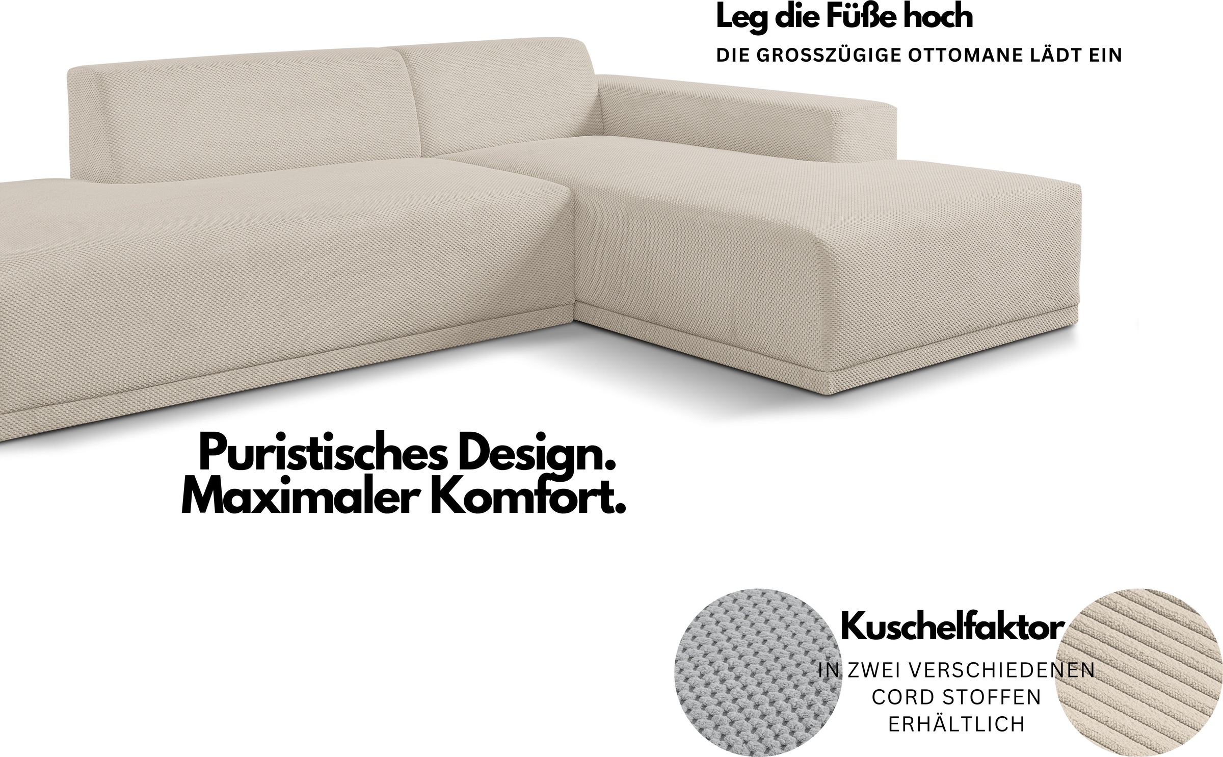 WERK2 Ecksofa »Apollo, 264 cm breit, Japandi Design, Cord, viel Platz« Cord, L-Form
