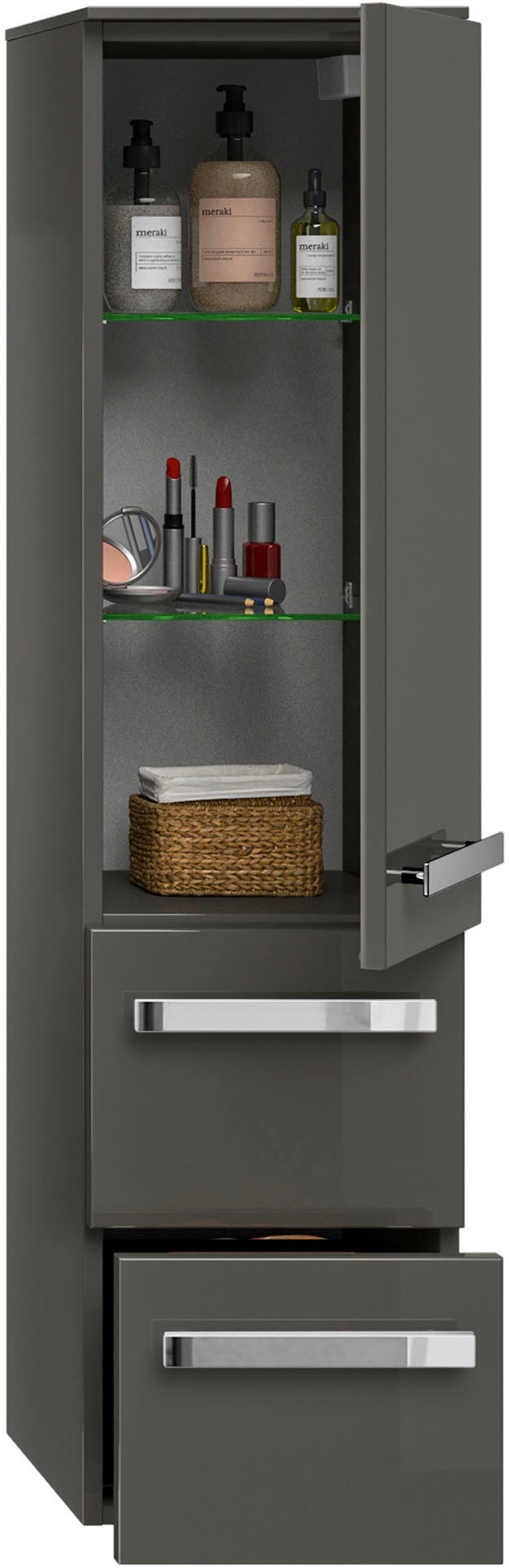 Saphir Badmöbel-Set »Serie 4005, vormontiert, Glaswaschbecken, Spiegelschrank«, (Set, 5 St.), Badezimmer-Set mit Unterschrank, Midischrank, inkl. Türdämpfer