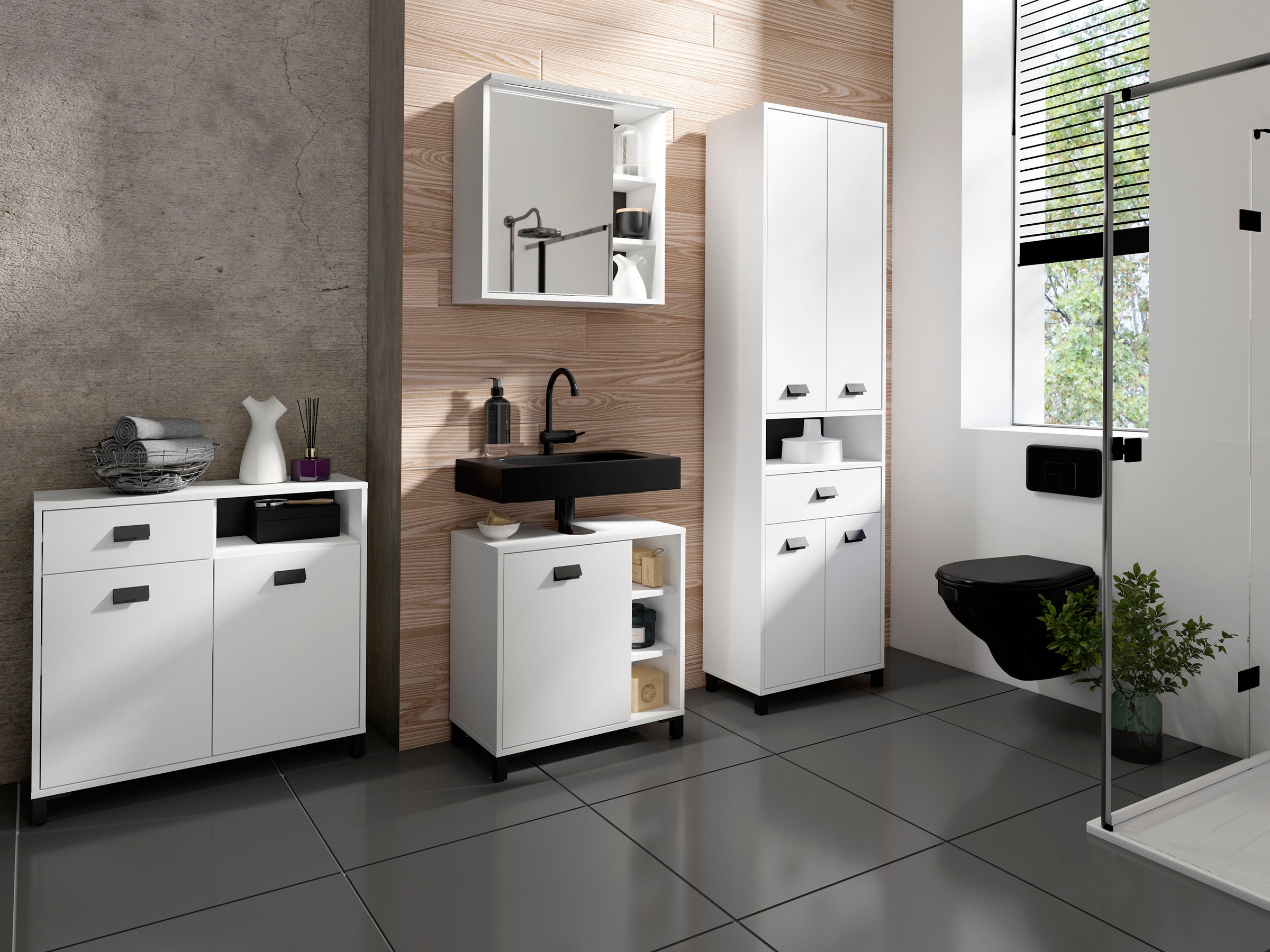 byLIVING Badkommode »Wellness«, 80cm Badezimmer Kommode mit Metallgriffen und viel Stauraum