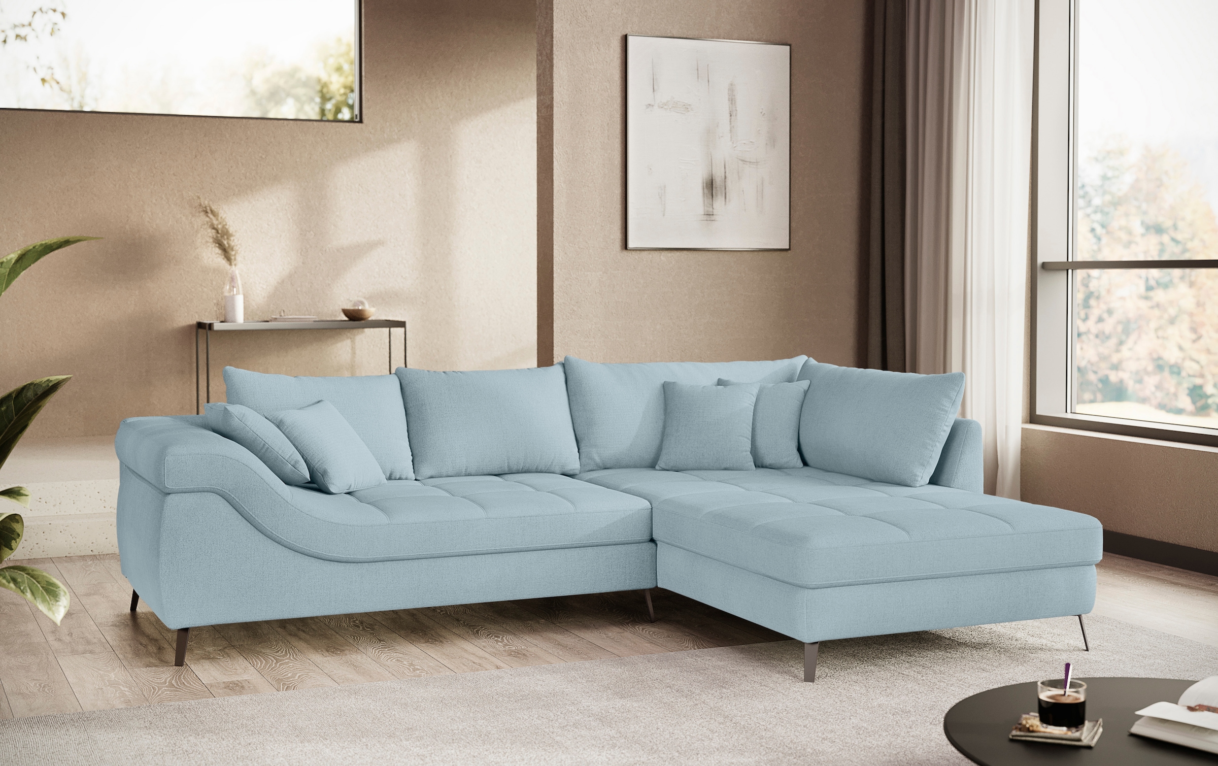 Mr. Couch Ecksofa »Portofino L-Form«, 4 Bezugsqualitäten, 13,5 cm hohe Metall-Profilfüße in matt-schwarz