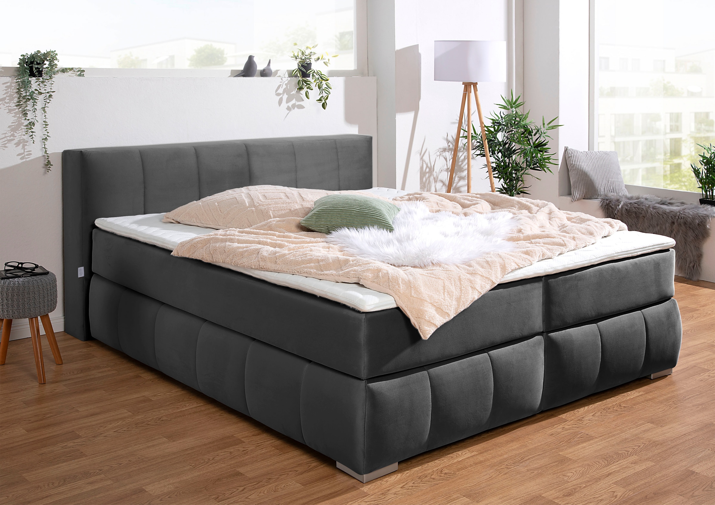 Guido Maria Kretschmer Home&Living Boxspringbett »Chelles«, inkl. Topper, in XXL- Überlänge 220 cm, Unterbox mit feine Wölbung