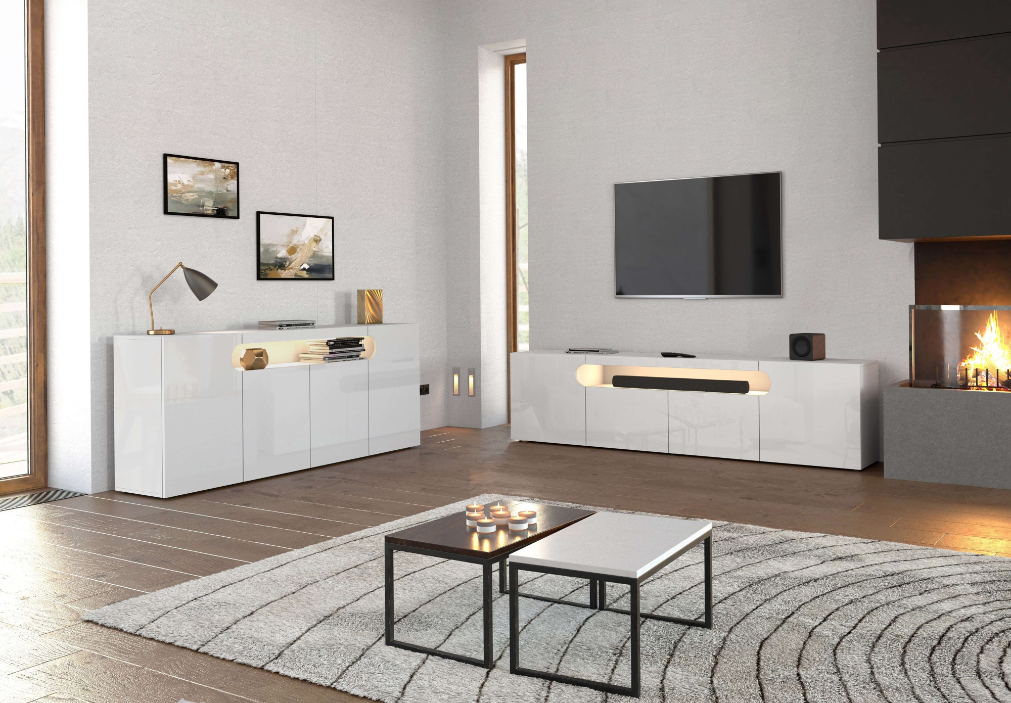 OTTO home Sideboard »Sideboard REAL, Kommode, Schrank, Kredenz« 1 Stk. tlg. Mit 4 Türen, davon 2 abgerundet, die ein ovales offenes Fach bilden